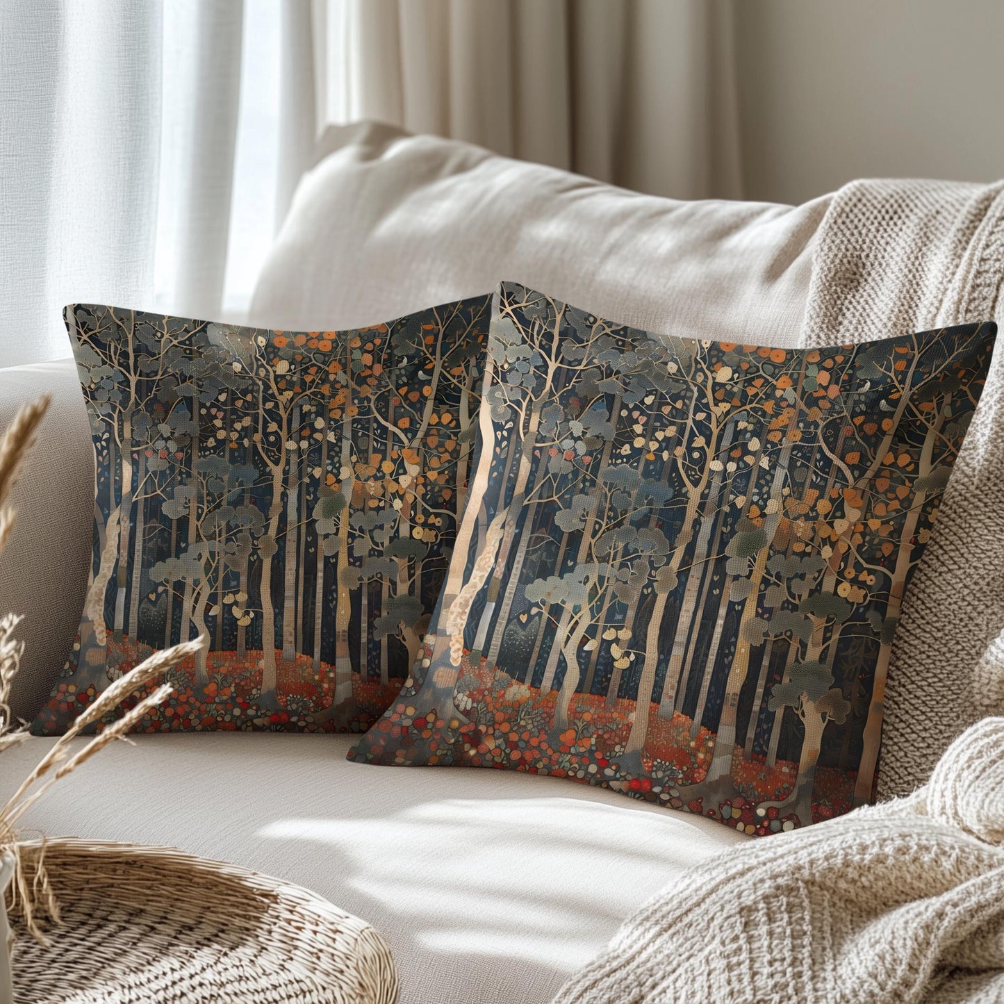 Scandinavian Inspired pillow cover with woven pattern styled on a sofa or bed