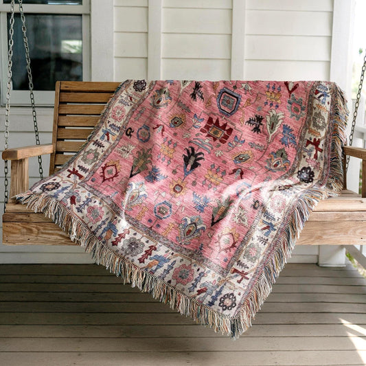 Moroccan Boho Blanket – Soft Woven Cotton Throw | Fringed Decorative Coverlet
