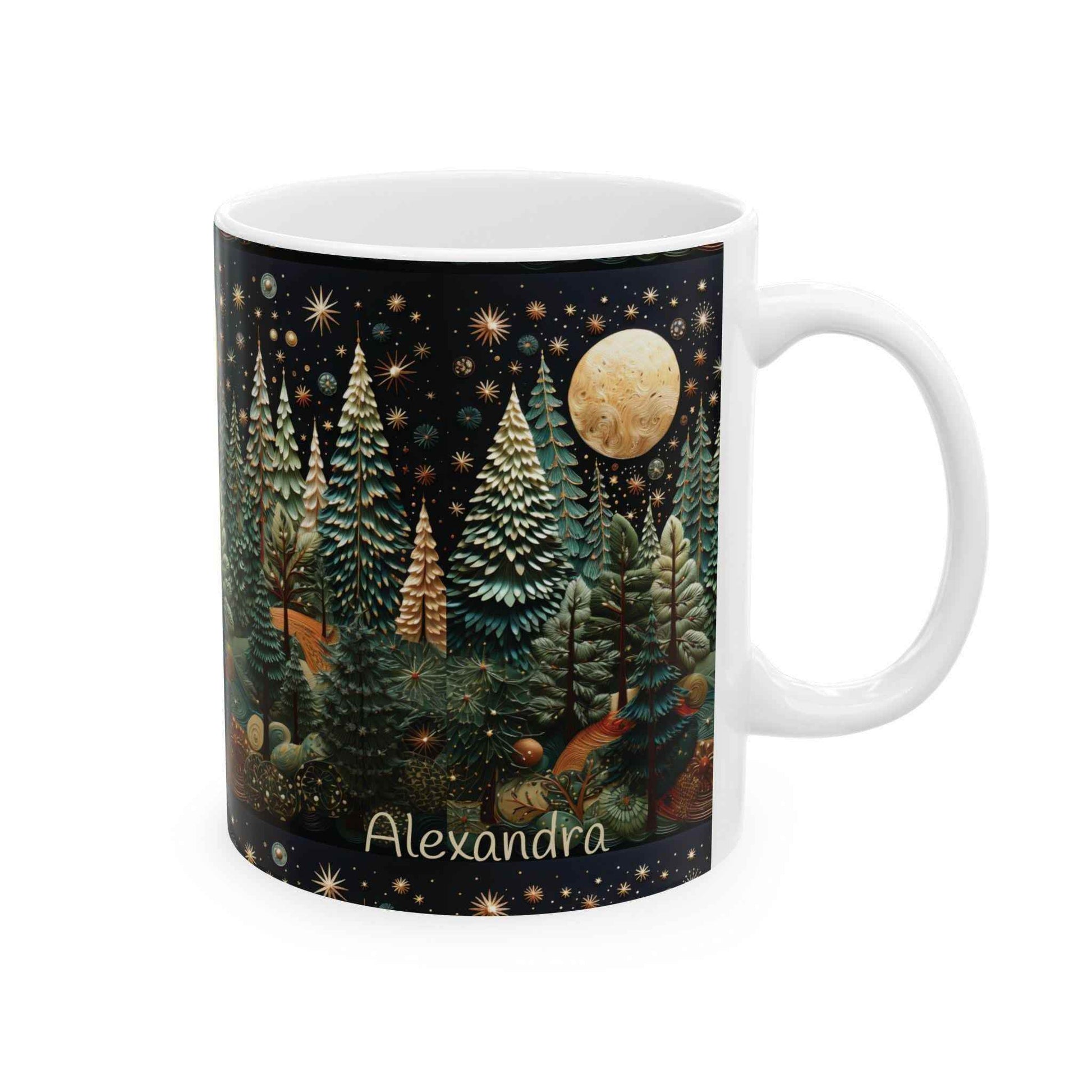 Moon and Trees Coffee Mug - Winter Landscape Ceramic Cup | Cozy Hot Beverage - timelessbohochic.com