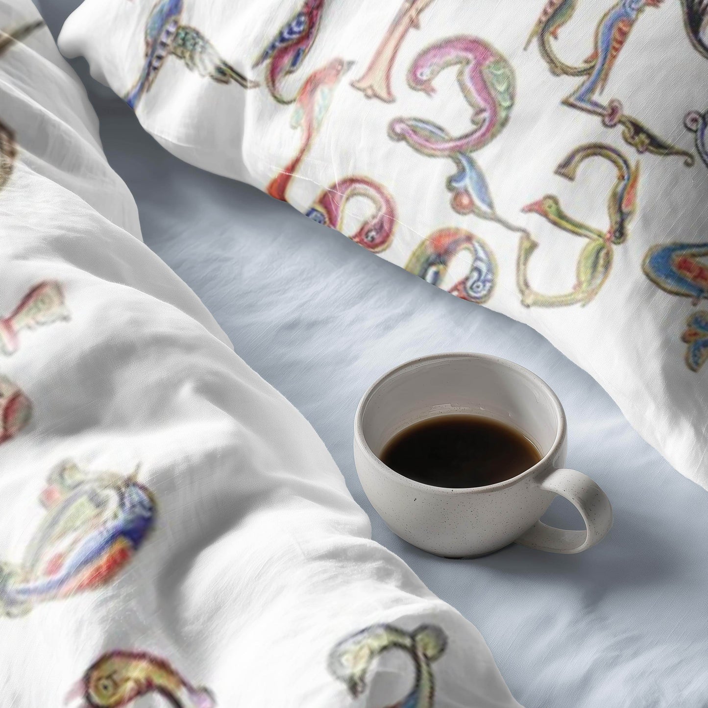 Armenian Alphabet Duvet Cover - Multicolor Bedding Set with Trchnagir Pattern & Zipper Closure - timelessbohochic.com
