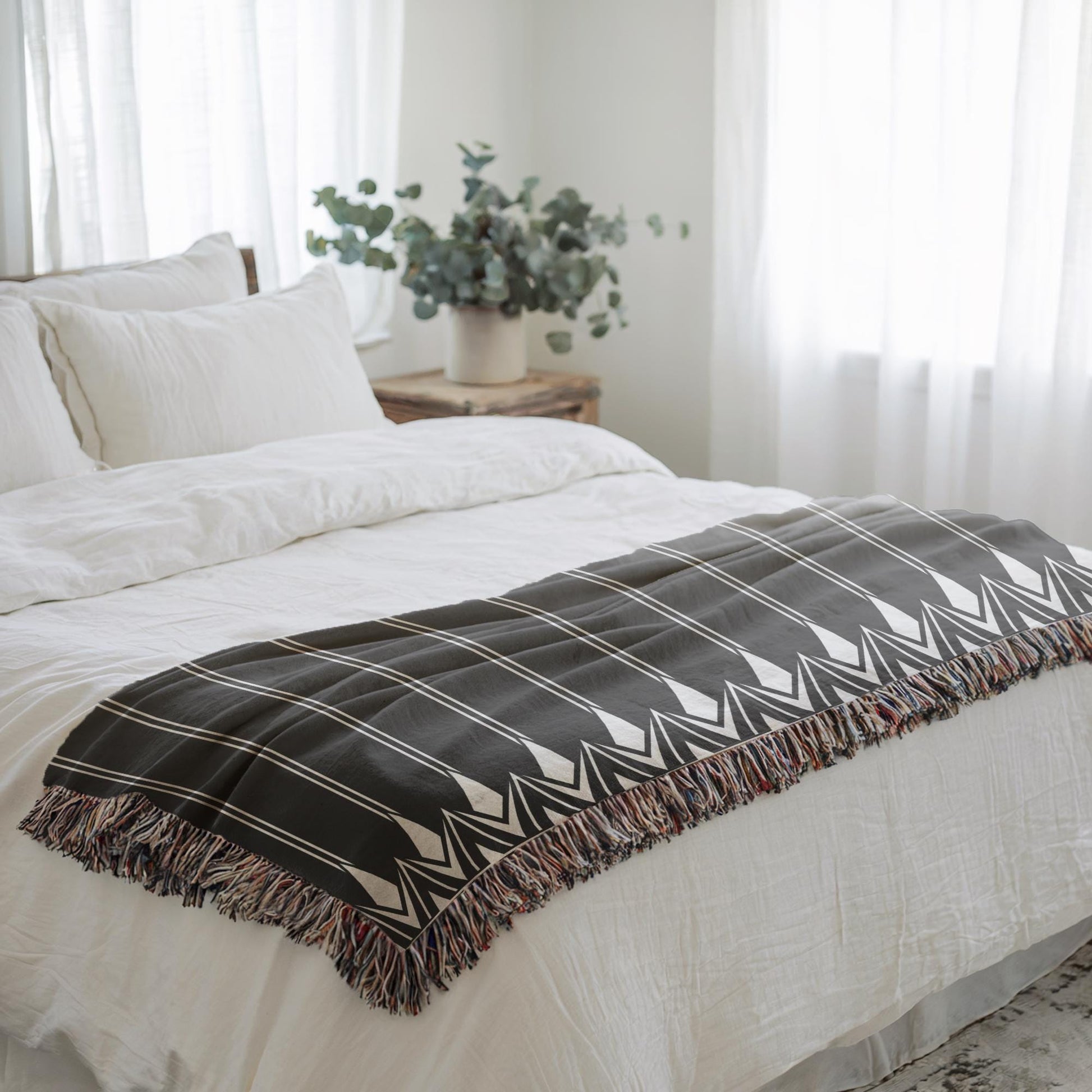 Cotton Bedding Throw - Modern Bedroom Decor | Geometric Bedspread & Boho Chic Woven Coverlet