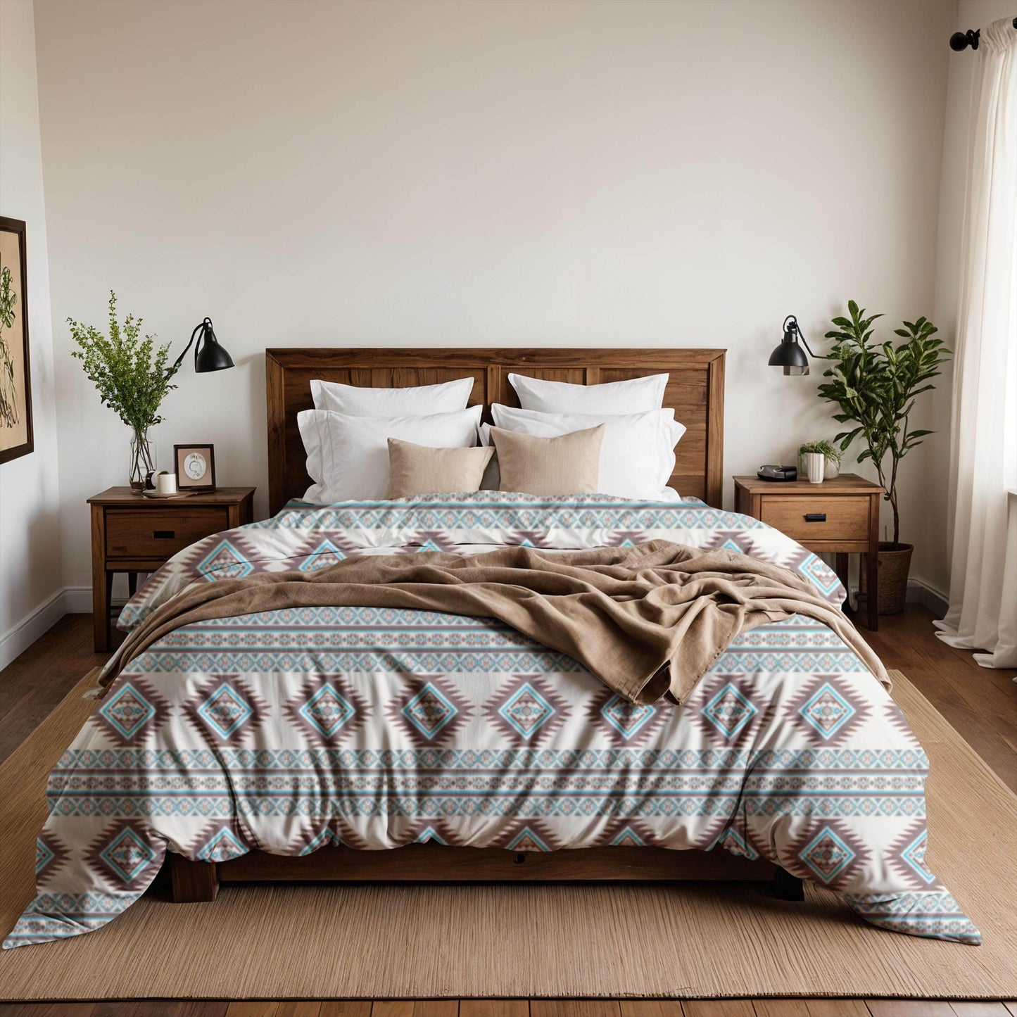 Native American Bedding Set | Soft Breathable Polyester 3 Piece Duvet Cover with Tribal Pattern - timelessbohochic.com