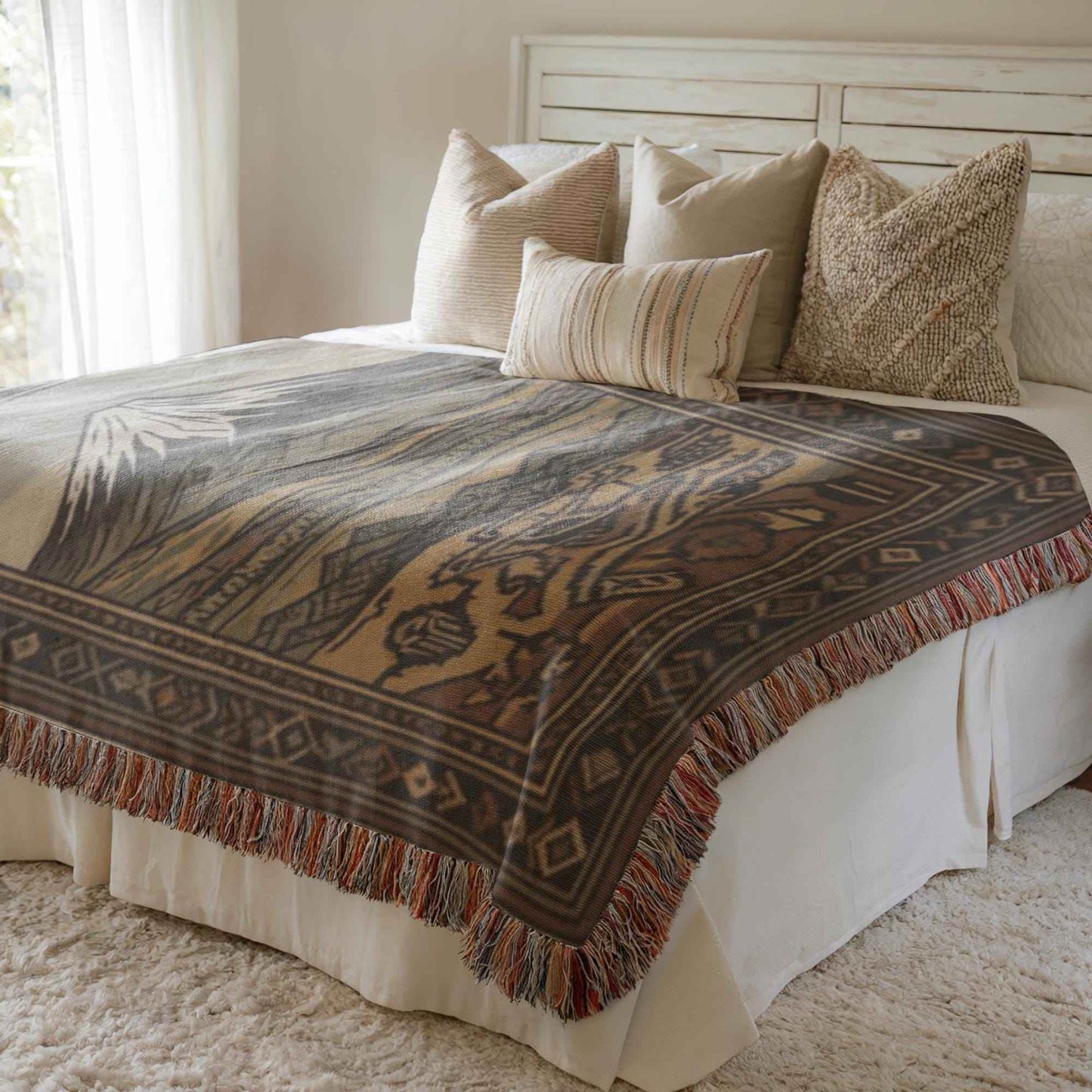 Armenian Throw Blanket – Annunciation Tapestry Cotton Decorative Throw with Mount Ararat Design - timelessbohochic.com