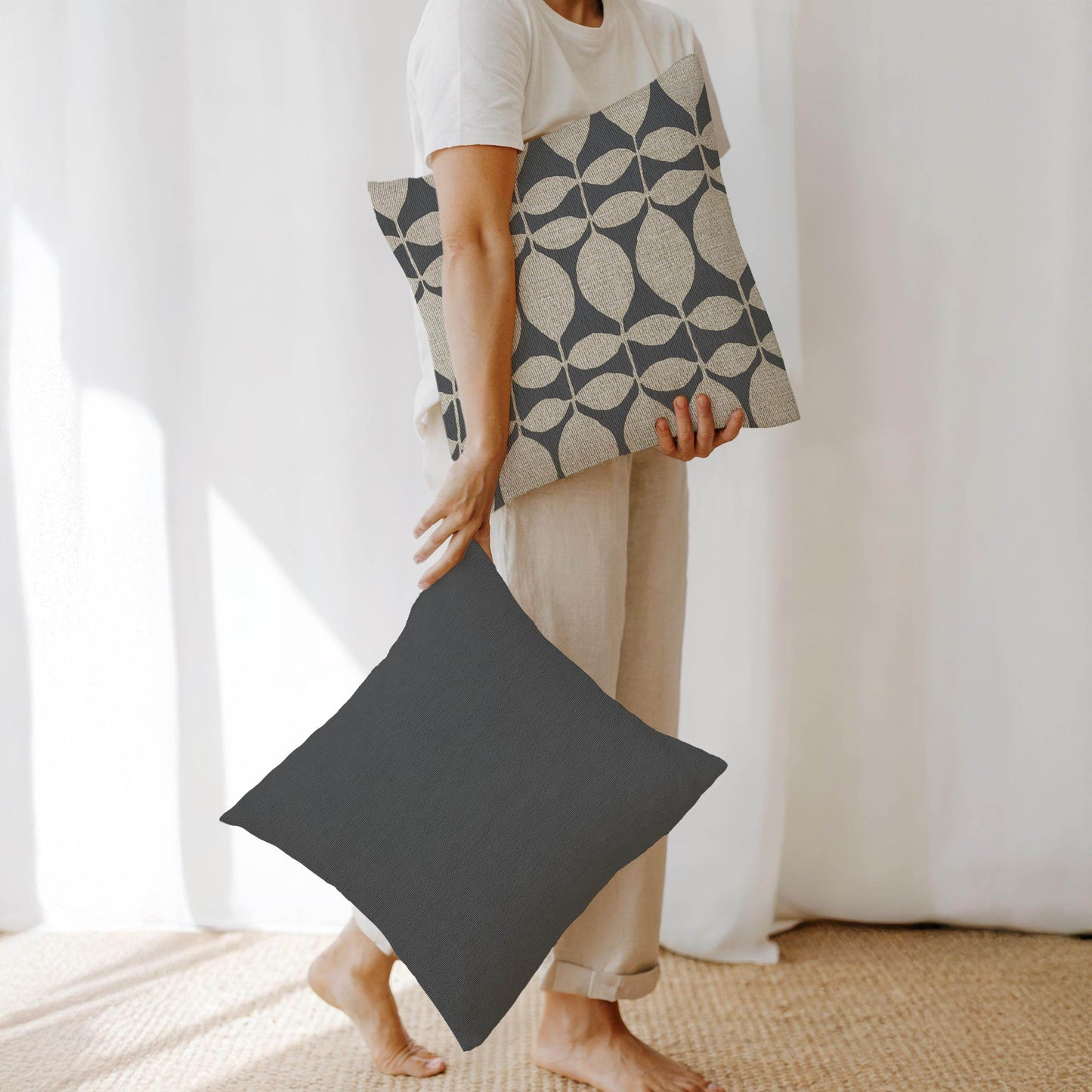 Modern Throw Pillow - Floral Pattern Cushion With Geometric Leaf Design - timelessbohochic.com