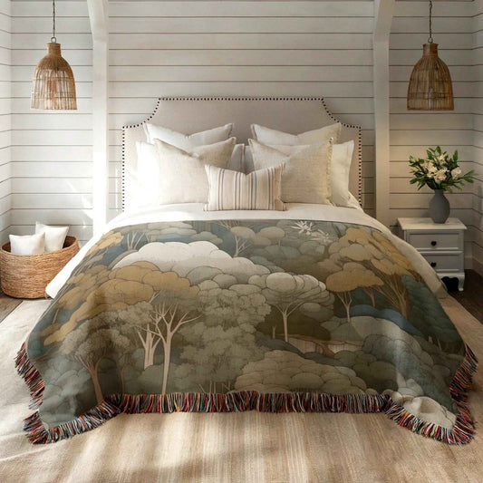 Scandinavian Inspired woven wall tapestry with woven pattern styled as textile wall decor