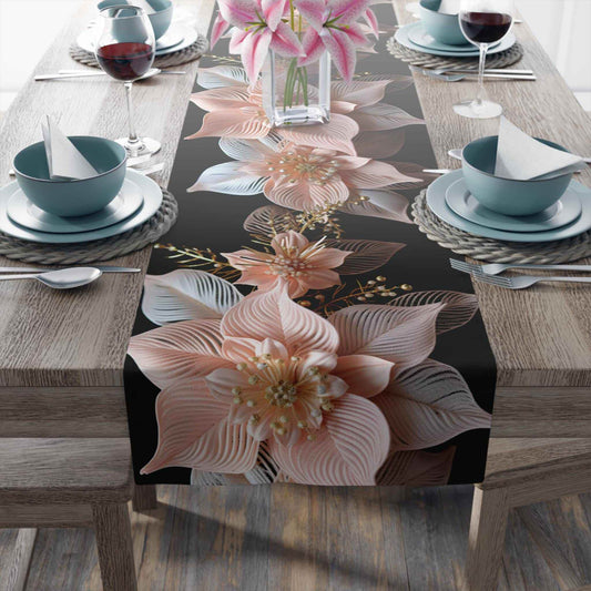 Poinsettia Table Runner | Christmas Table Decor - Soft Fabric Runner & Festive Accent - timelessbohochic.com
