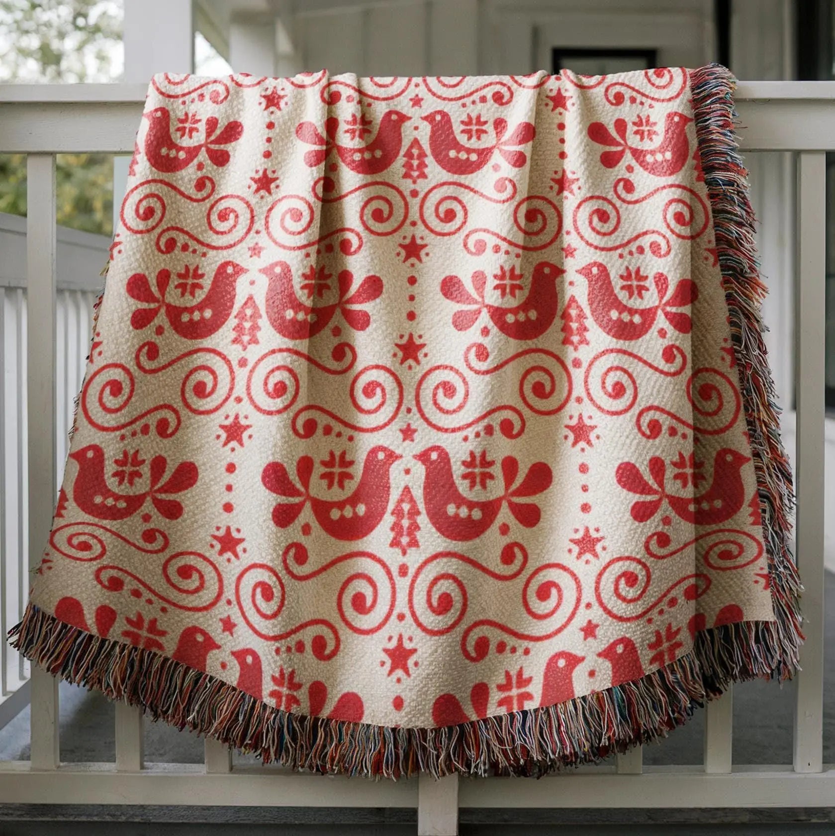 Woven Cotton Blanket – Scandinavian Decor Soft Cotton Throw Blanket With Bird Motif
