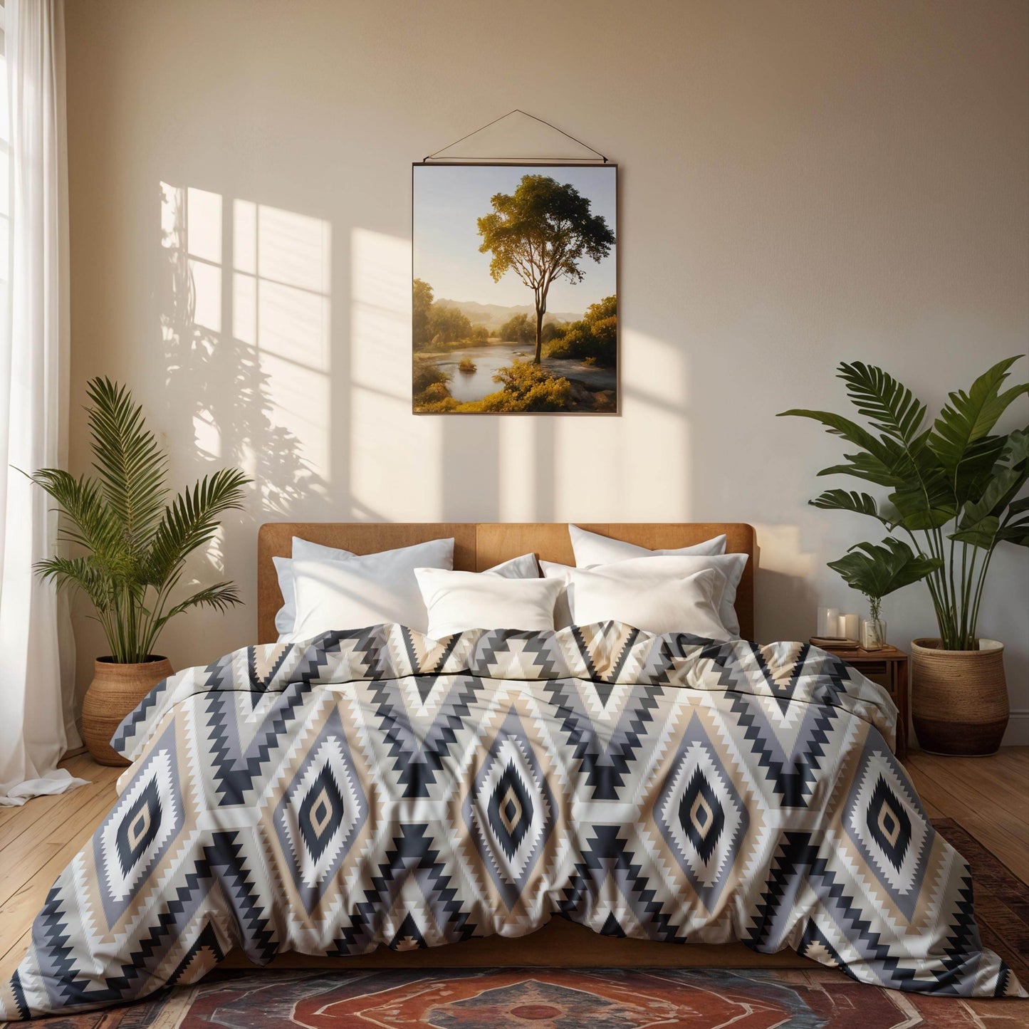 Navajo Bedding Set - Geometric Zippered Duvet Cover & Soft Polyester 3-Piece Bedding - timelessbohochic.com