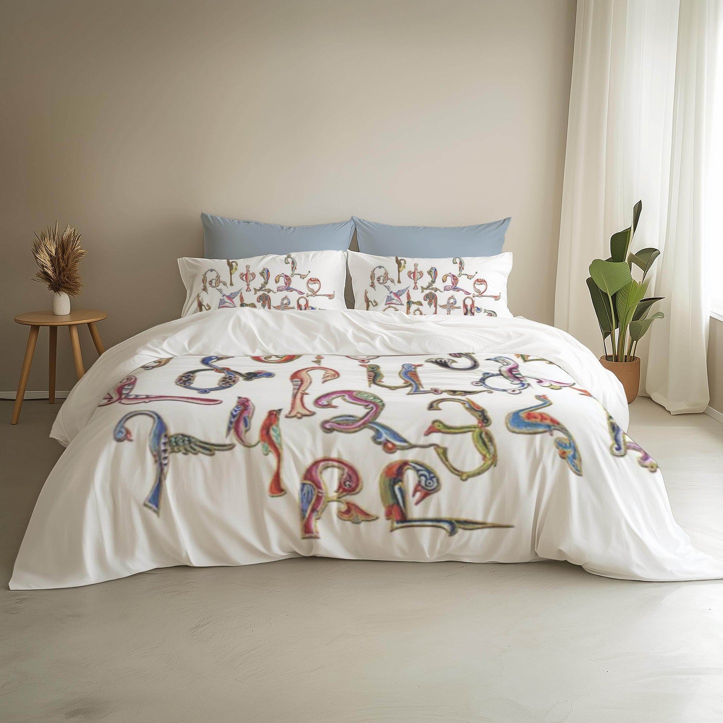 Armenian Alphabet Duvet Cover - Multicolor Bedding Set with Trchnagir Pattern & Zipper Closure - timelessbohochic.com