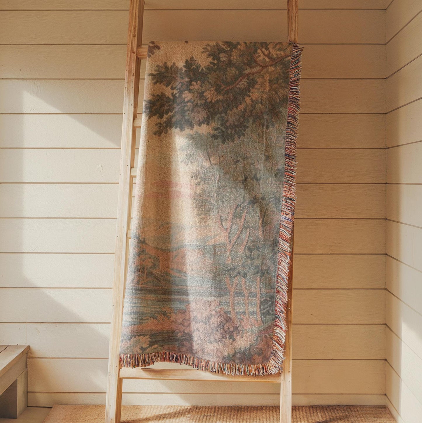 Modern Geometric woven blanket with geometric pattern styled for layered home decor