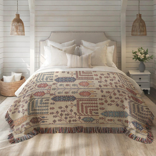 Anatolian Woven Blanket – Persian Design Throw With Ear Of Wheat Pattern | Cozy Living Accent