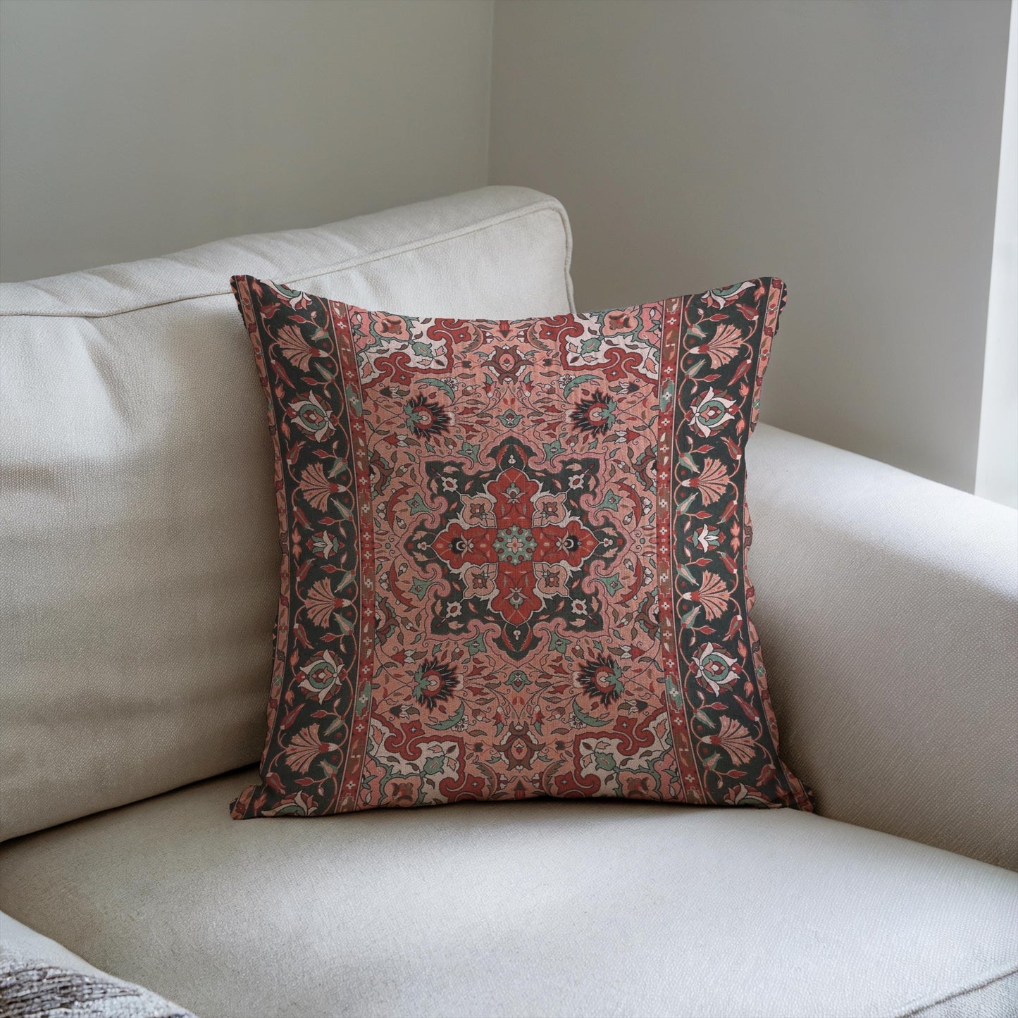 Woven Pillow - Bohemian Cushion with Turkish Rug Design & Anatolian Carpet Pattern