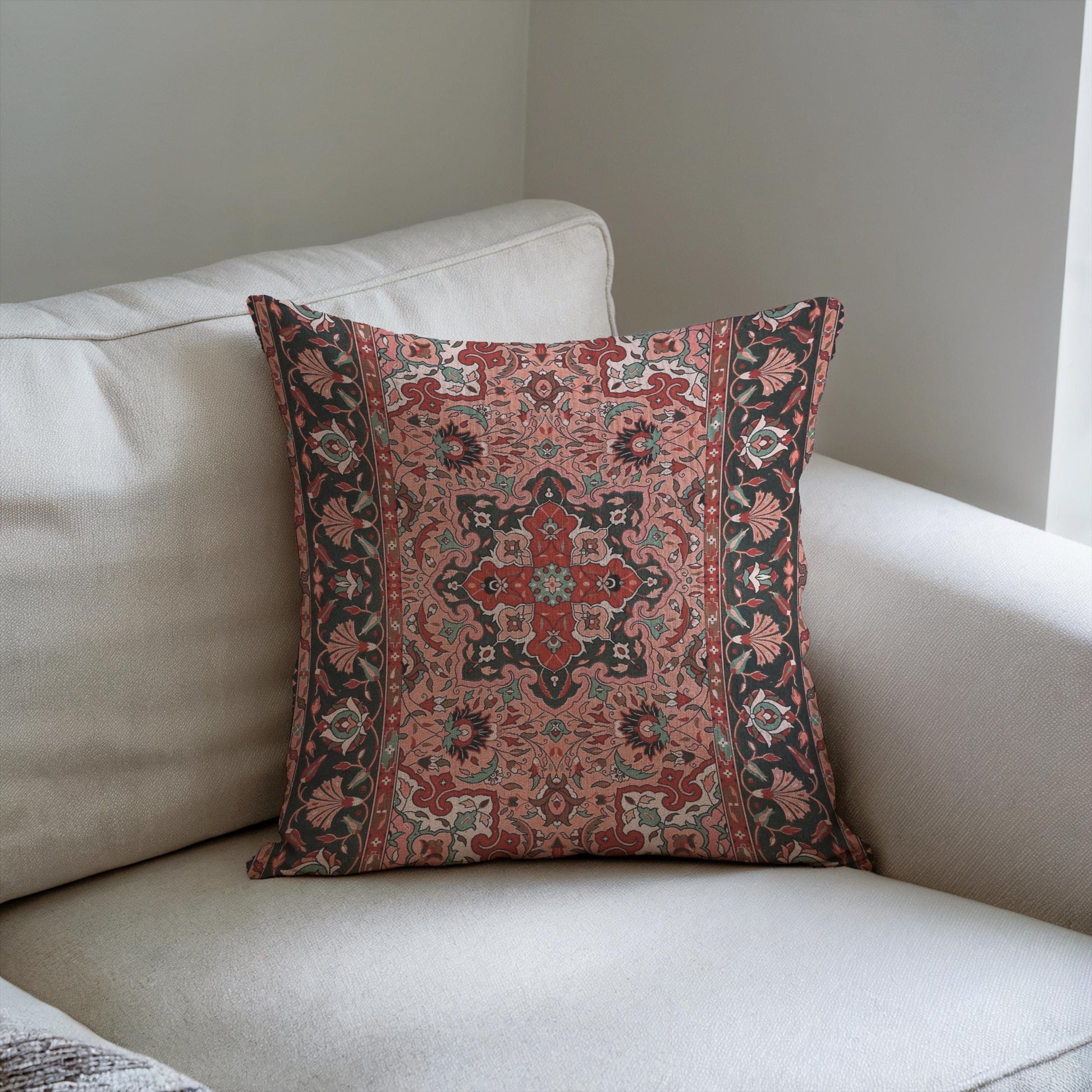Woven Pillow - Bohemian Cushion with Turkish Rug Design & Anatolian Carpet Pattern