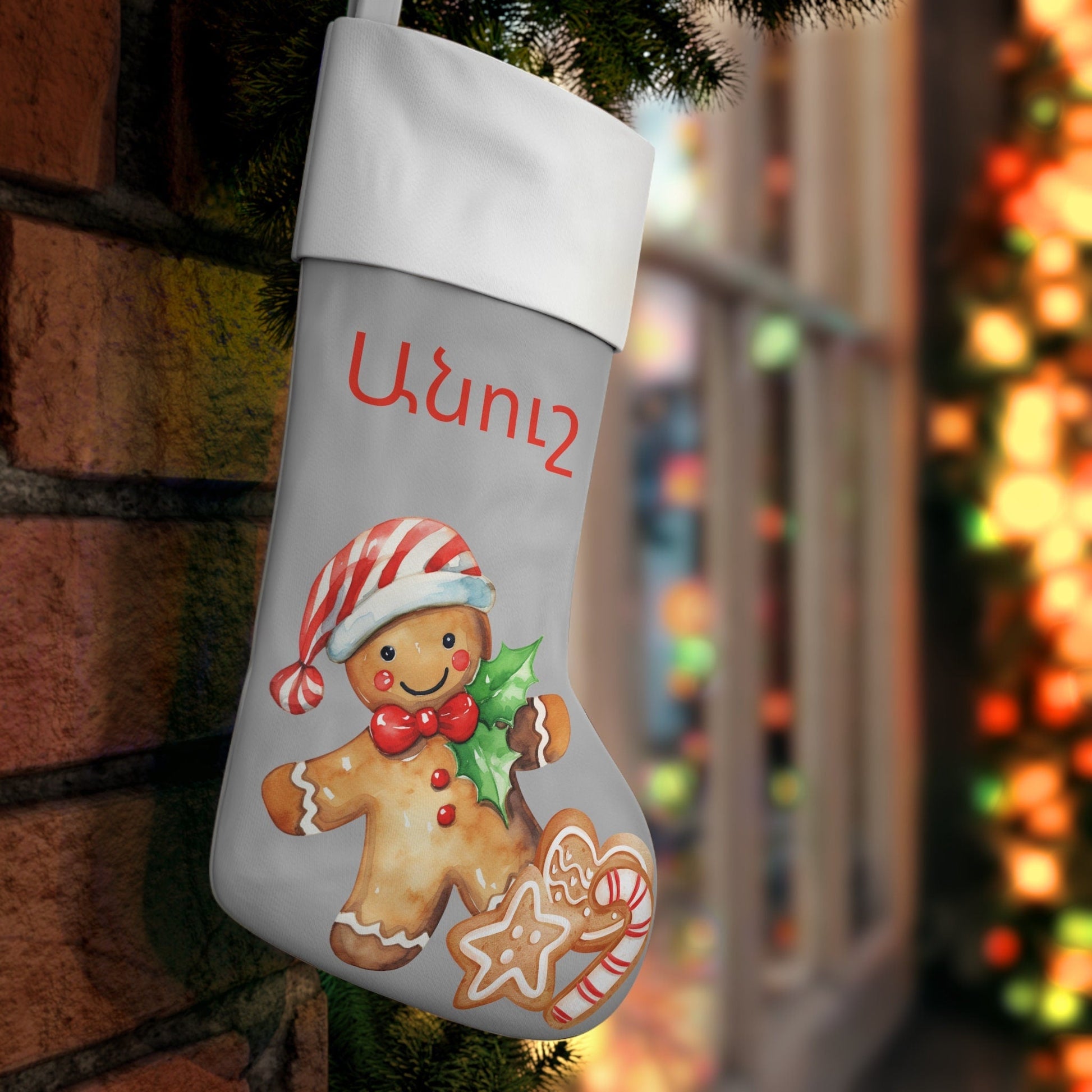 Personalized Christmas Stocking – Custom Holiday Stocking with Cookie Design, Name & Color