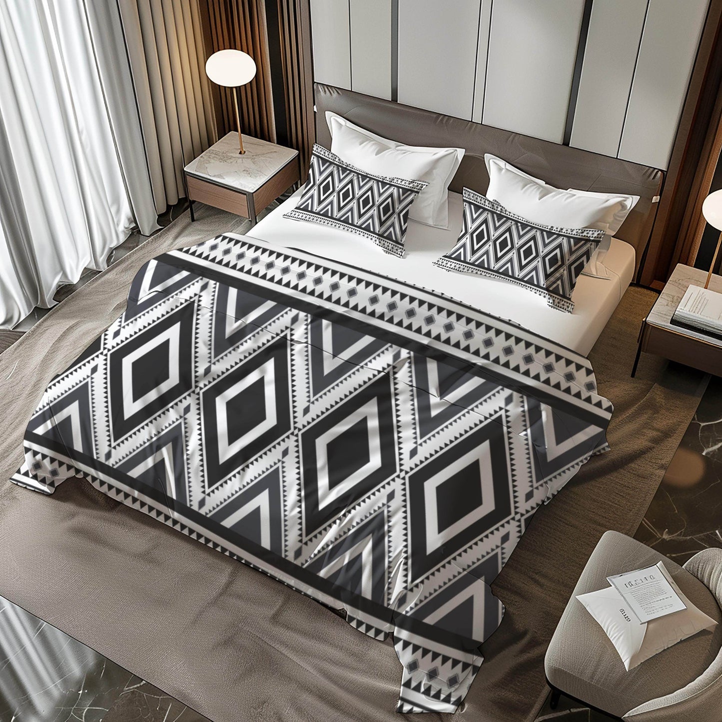 Geometric Ikat Bedding Set - 3 Piece Duvet Cover And Pillowcases | Soft Breathable Fabric For Modern Bedroom Decor - timelessbohochic.com