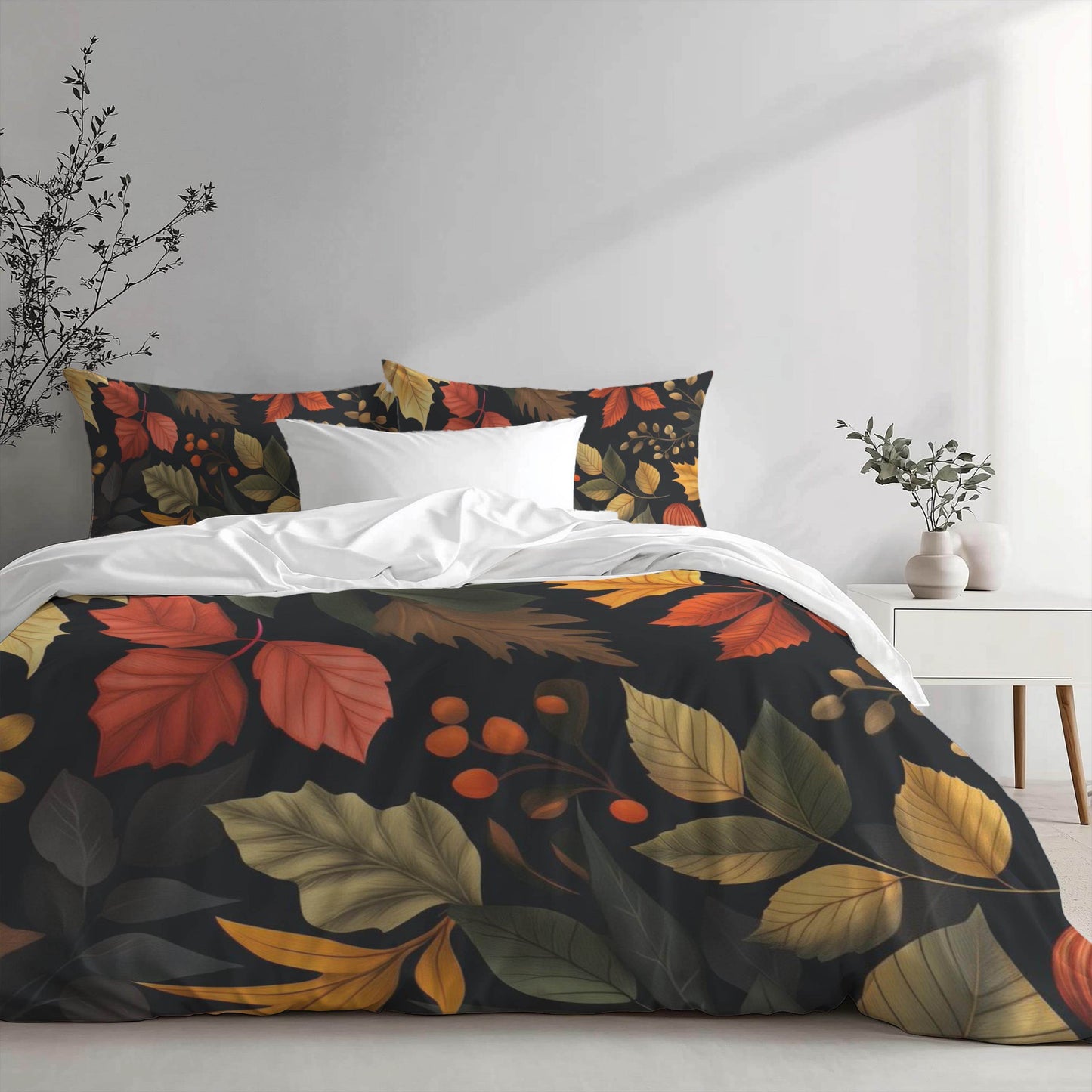 Fall Decor Duvet Cover - Custom Harvest Leaf Bedding Set | Soft Breathable Fabric 3-Piece - timelessbohochic.com