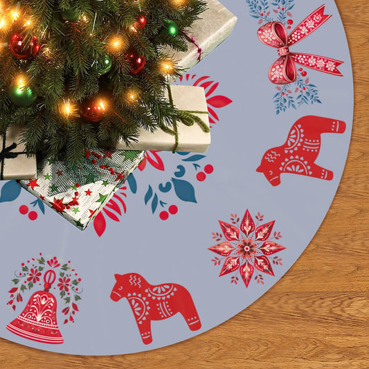 Scandi Christmas Tree Skirt – Nordic Holiday Decor With Dala Horse & Coquette Bow