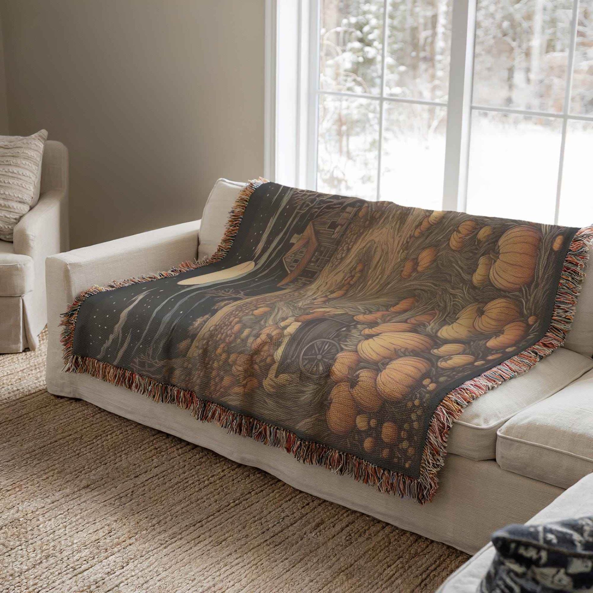Autumn Cozy Cotton Throw – Soft Pumpkin Patch Blanket | Rustic Fall Decor - timelessbohochic.com