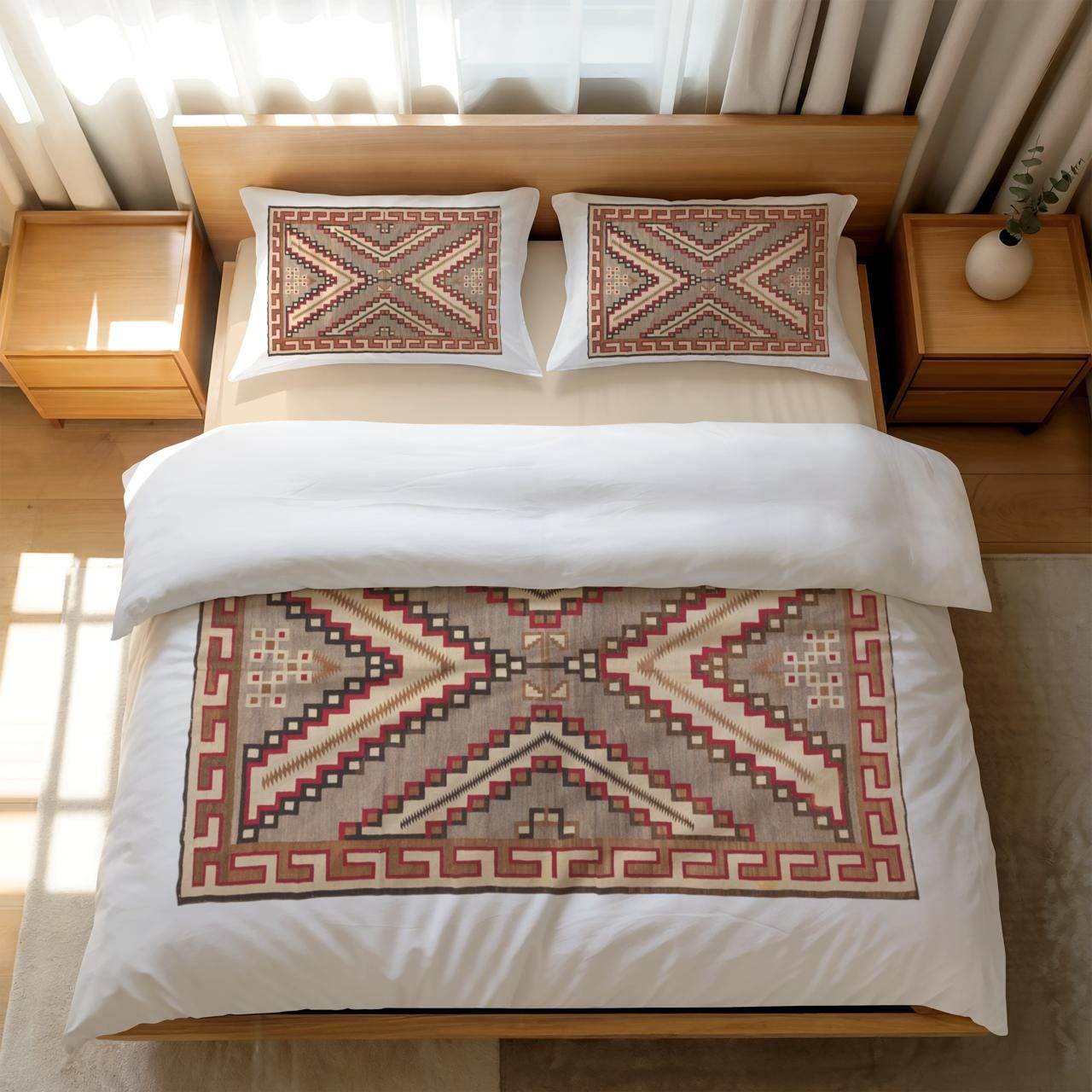 Native American Bedding Set – Geometric Duvet Cover 3 Piece Set with Zipper & Soft Fabric - timelessbohochic.com