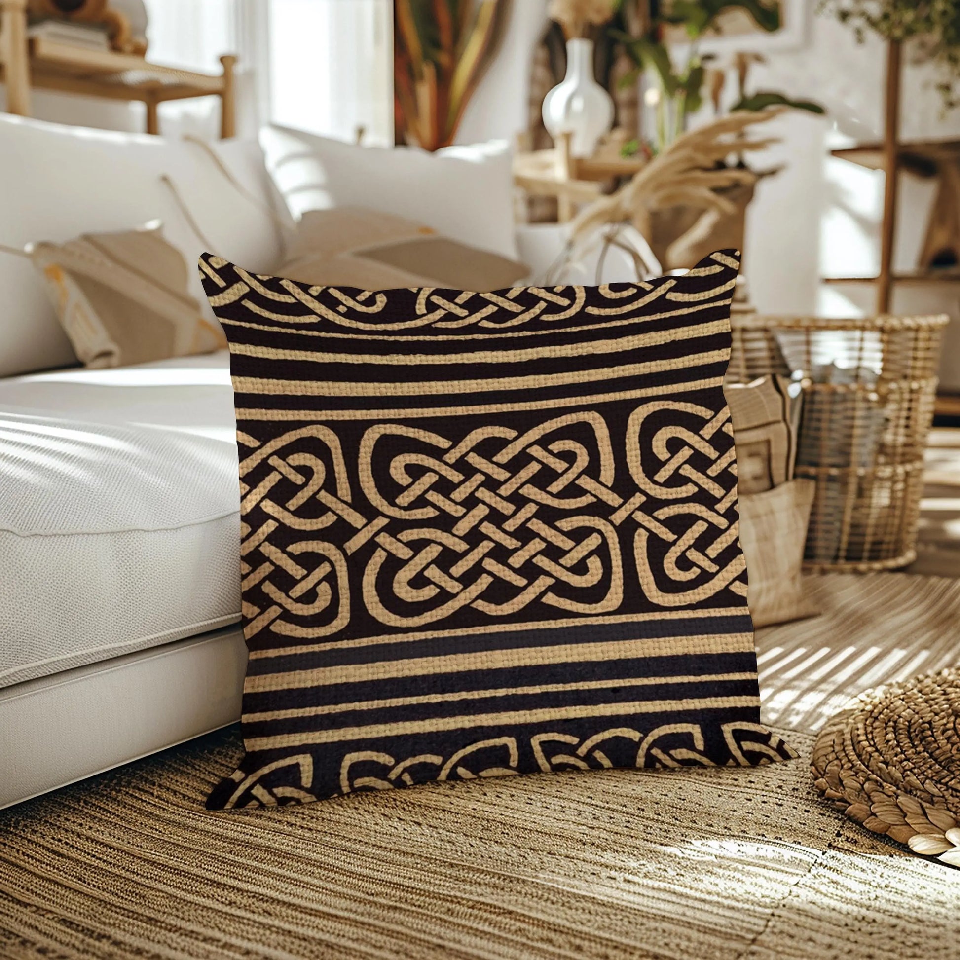 Celtic Woven Pillow - Irish Home Decor | Rustic Sofa Cushion with Eternity Knotwork