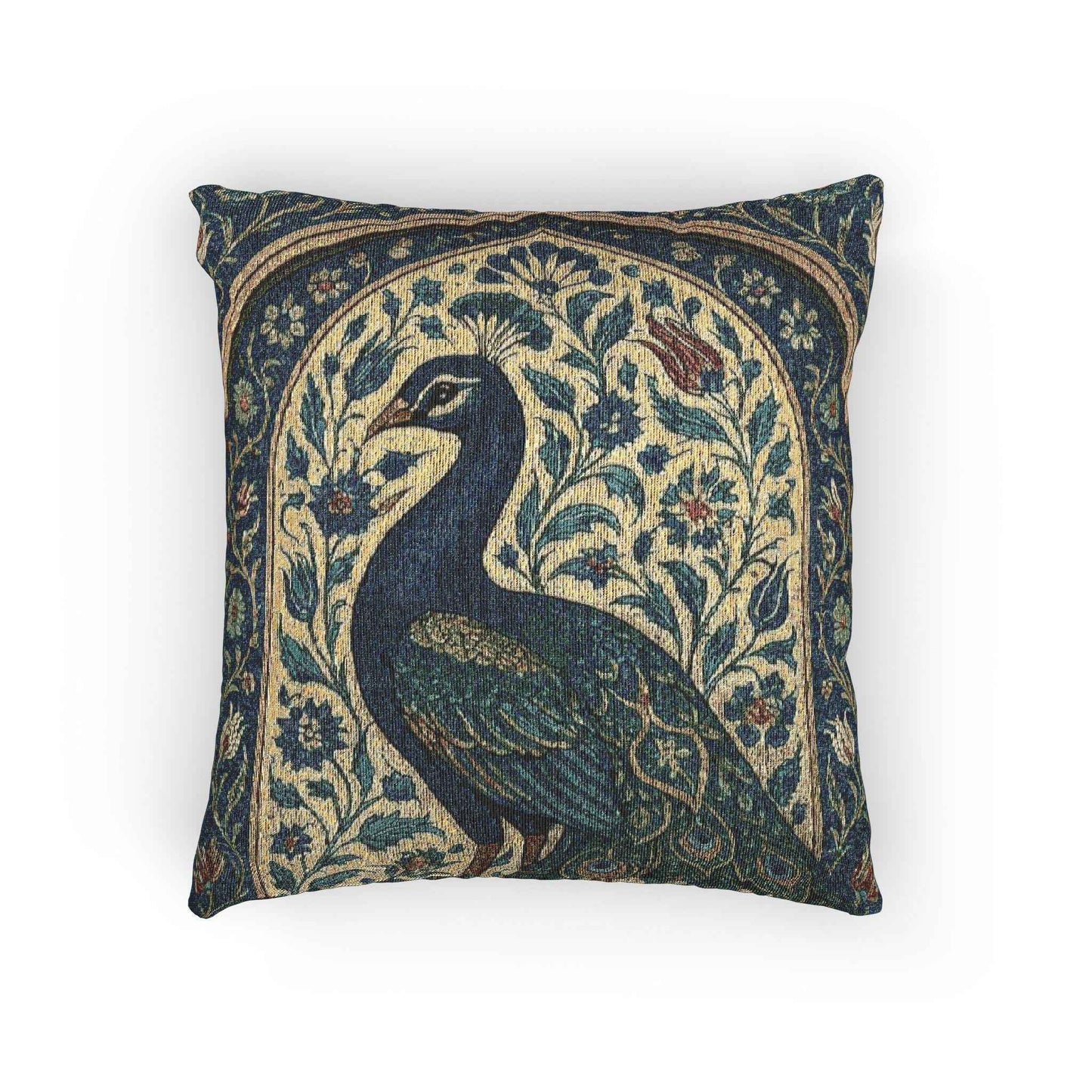 Modern Geometric throw pillow with geometric pattern styled on a sofa or bed