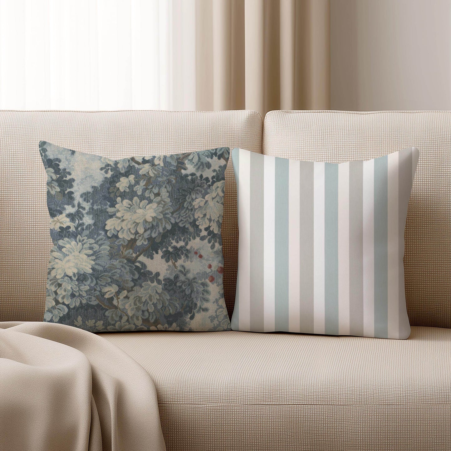 French Tapestry Pillow - Aubusson Style Decorative Cushion 18x18 Inch with Soft Filling - timelessbohochic.com