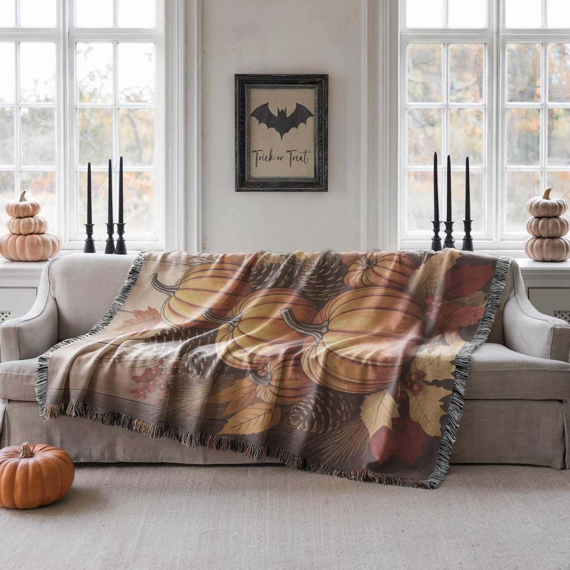 Thanksgiving Woven Blanket, Fall Decor Room Decor, Pumpkins Couch Throw, Autumn Home Accent, Harvest Season Gift, Gift for Mom, Mum, Mamma
