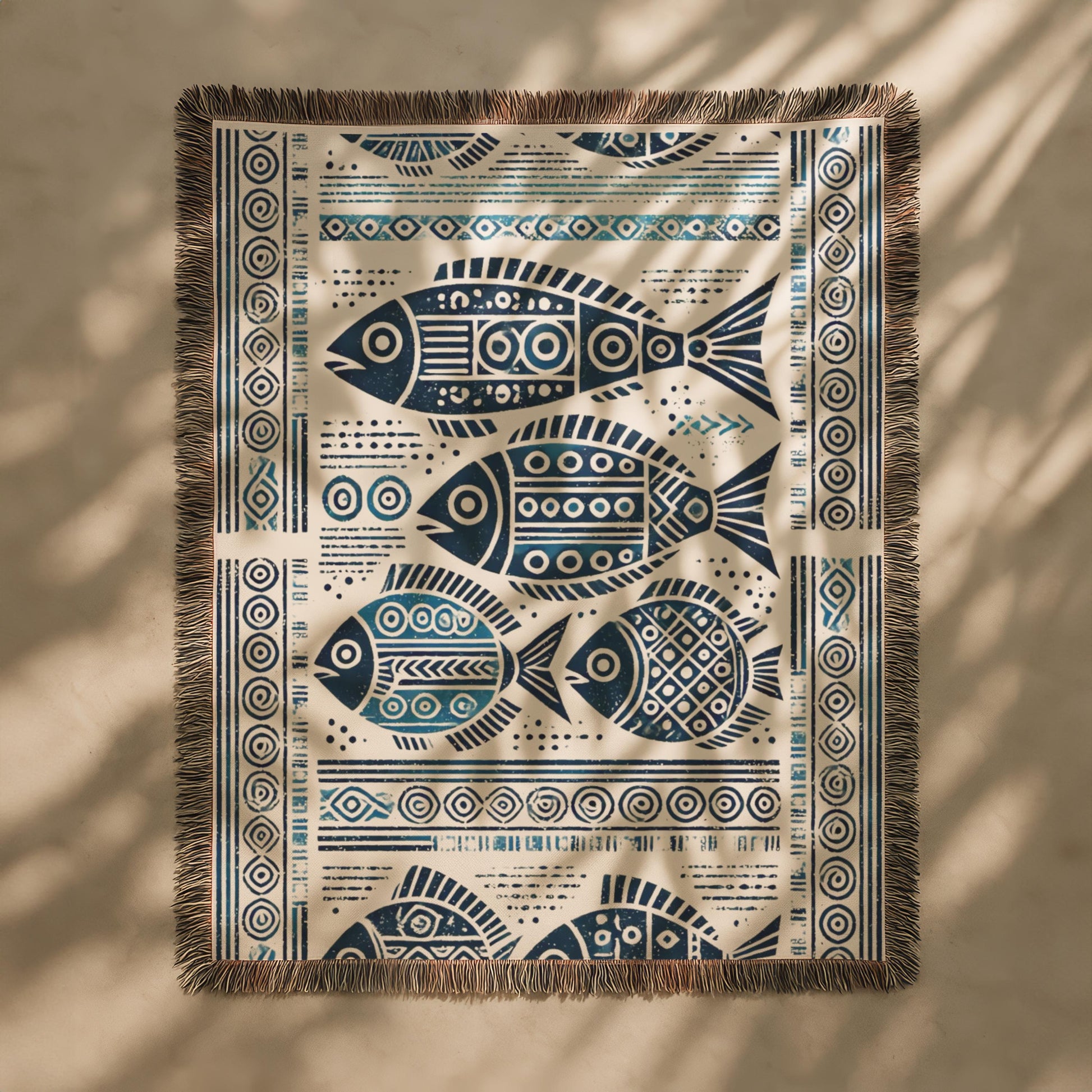 School Of Fish Tapestry – Ethnic Cotton Throw Blanket | Nautical Home Decor