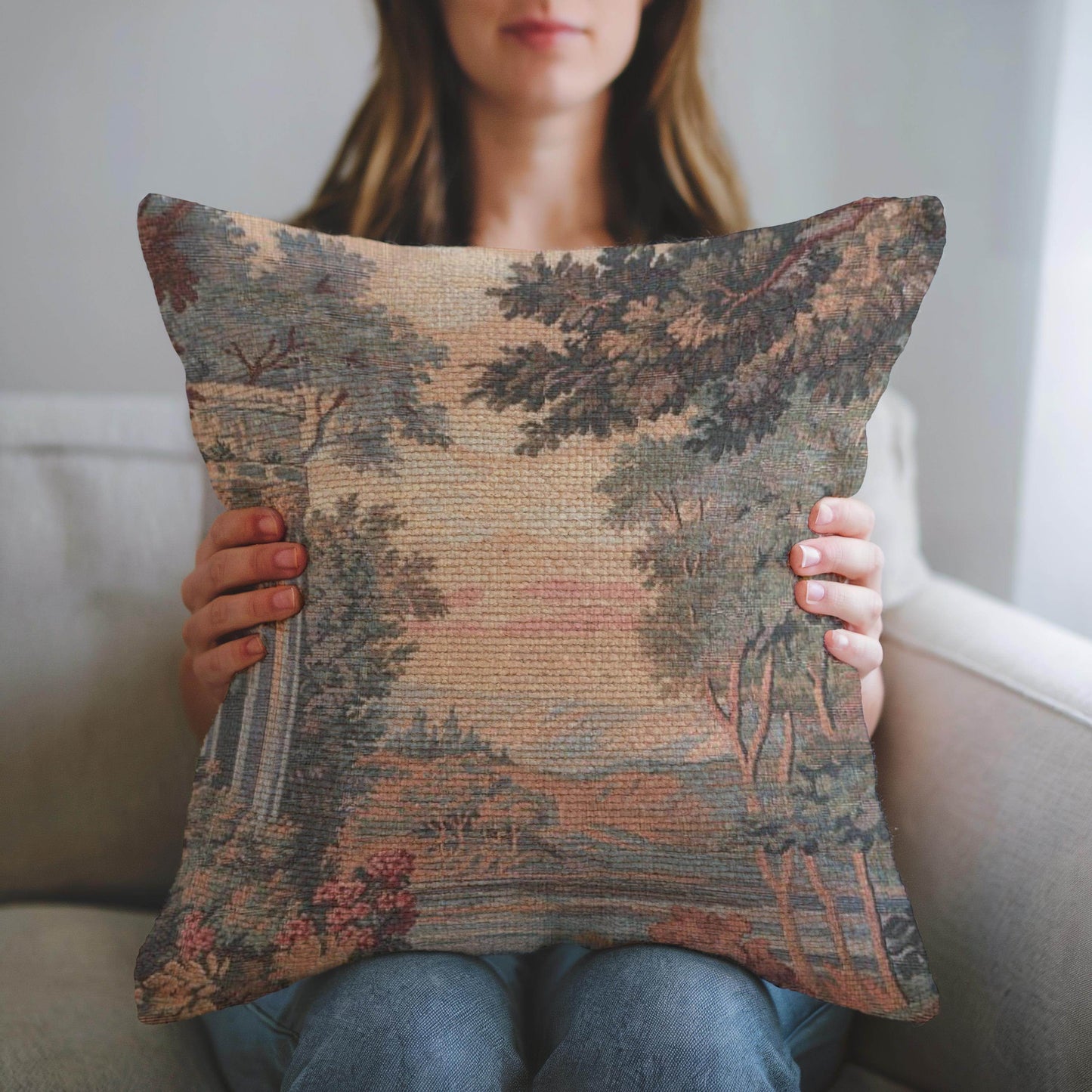 French Tapestry Pillow – Aubusson Style Decorative Cushion With Soft Filling - timelessbohochic.com