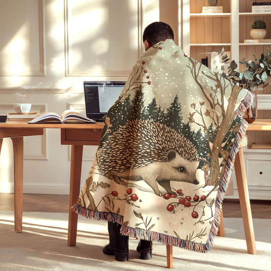 Hedgehog Bed Blanket – Cozy Cotton Throw with Festive Woodland Animal Design - timelessbohochic.com