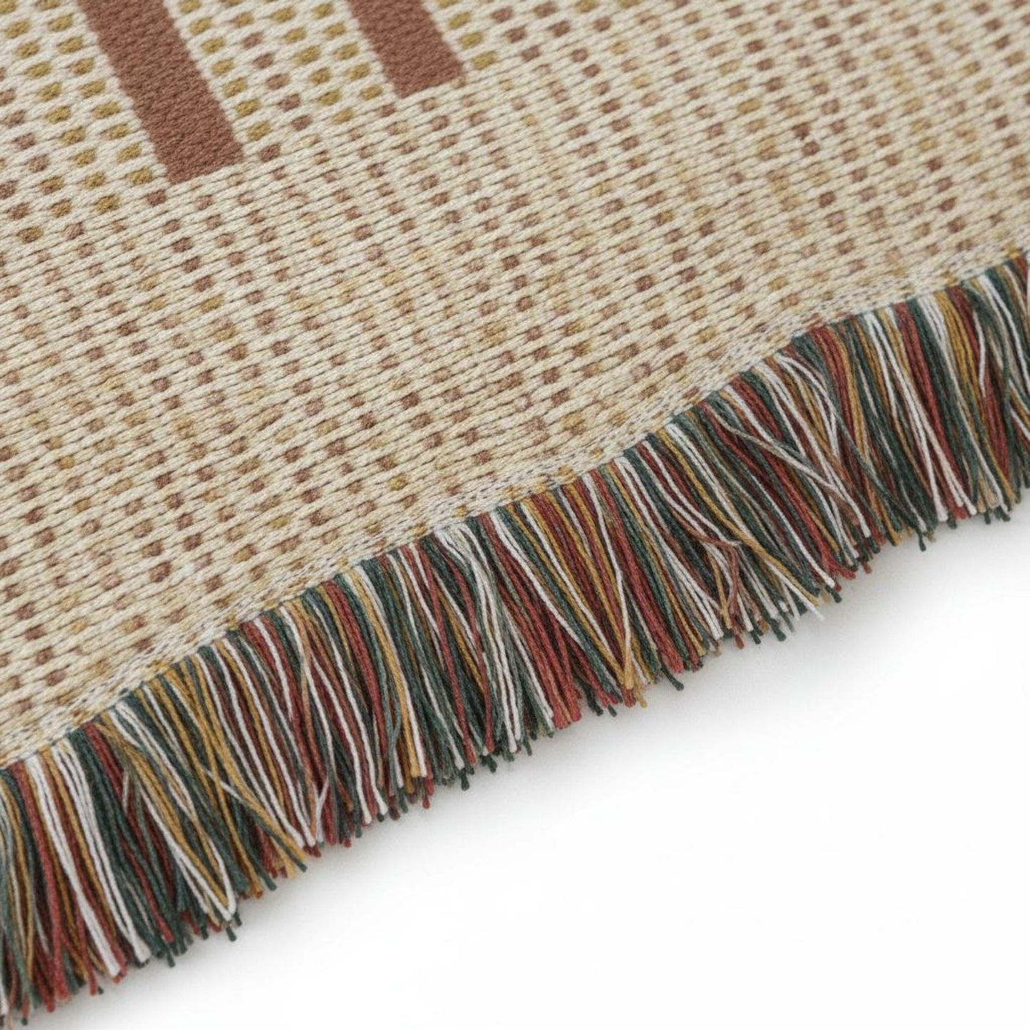 Modern Geometric woven blanket with geometric pattern styled for layered home decor