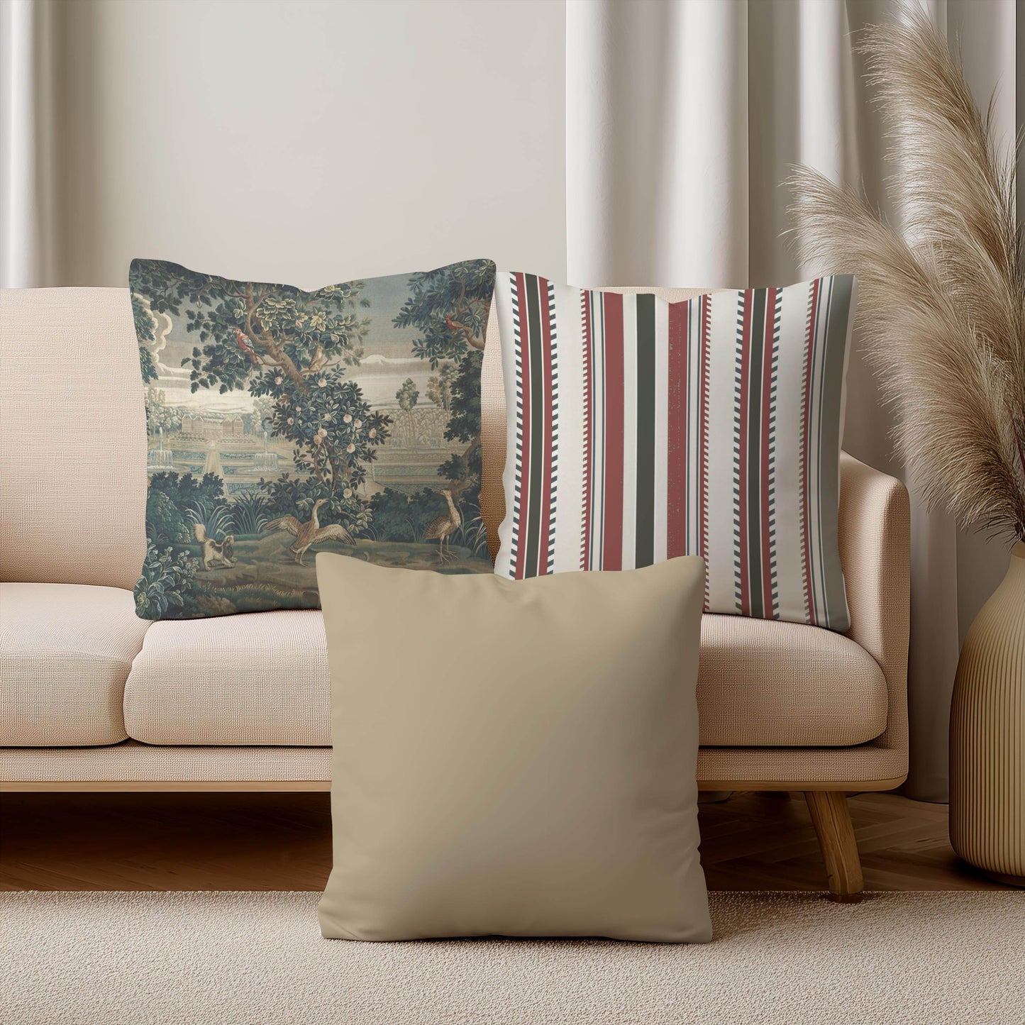 French Tapestry Pillow – Aubusson Style Decorative Cushion with Soft Fabric Insert - timelessbohochic.com