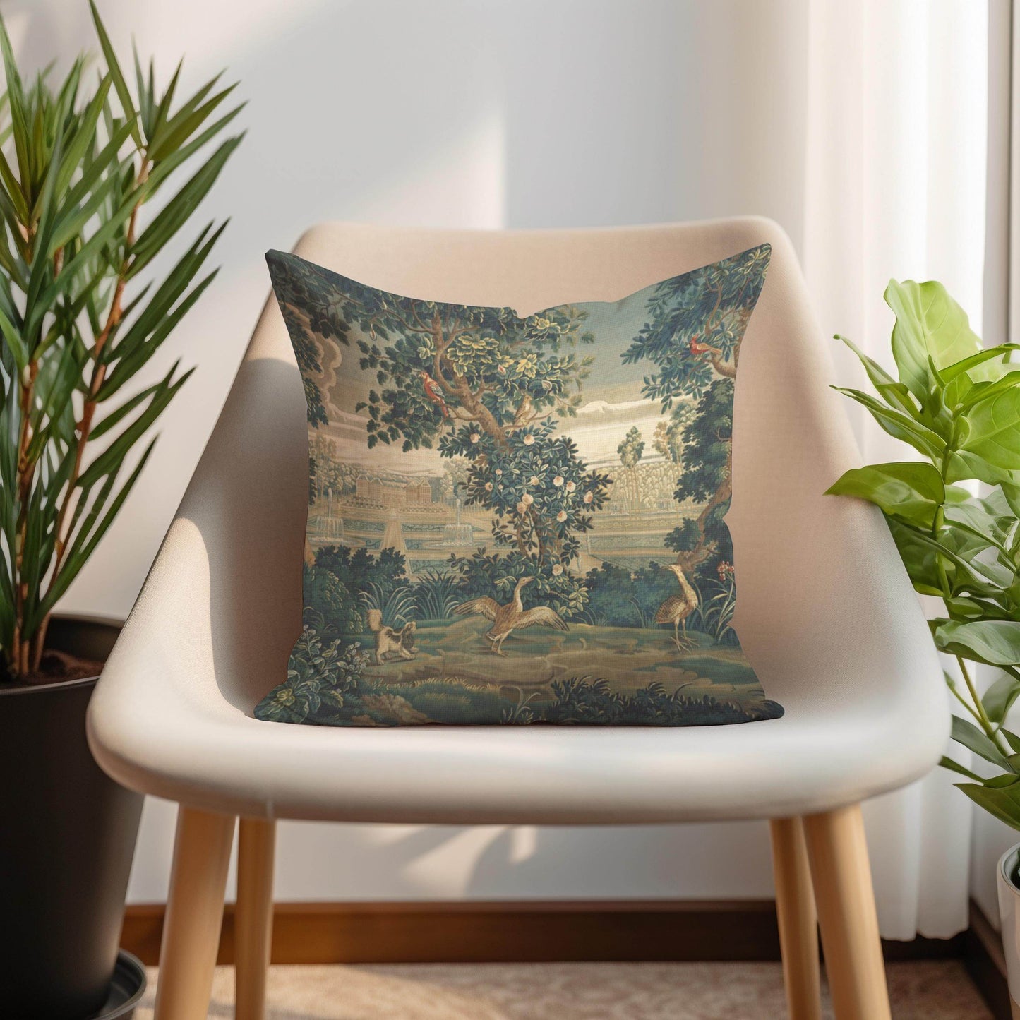 French Tapestry Pillow – Aubusson Style Decorative Cushion with Soft Fabric Insert - timelessbohochic.com