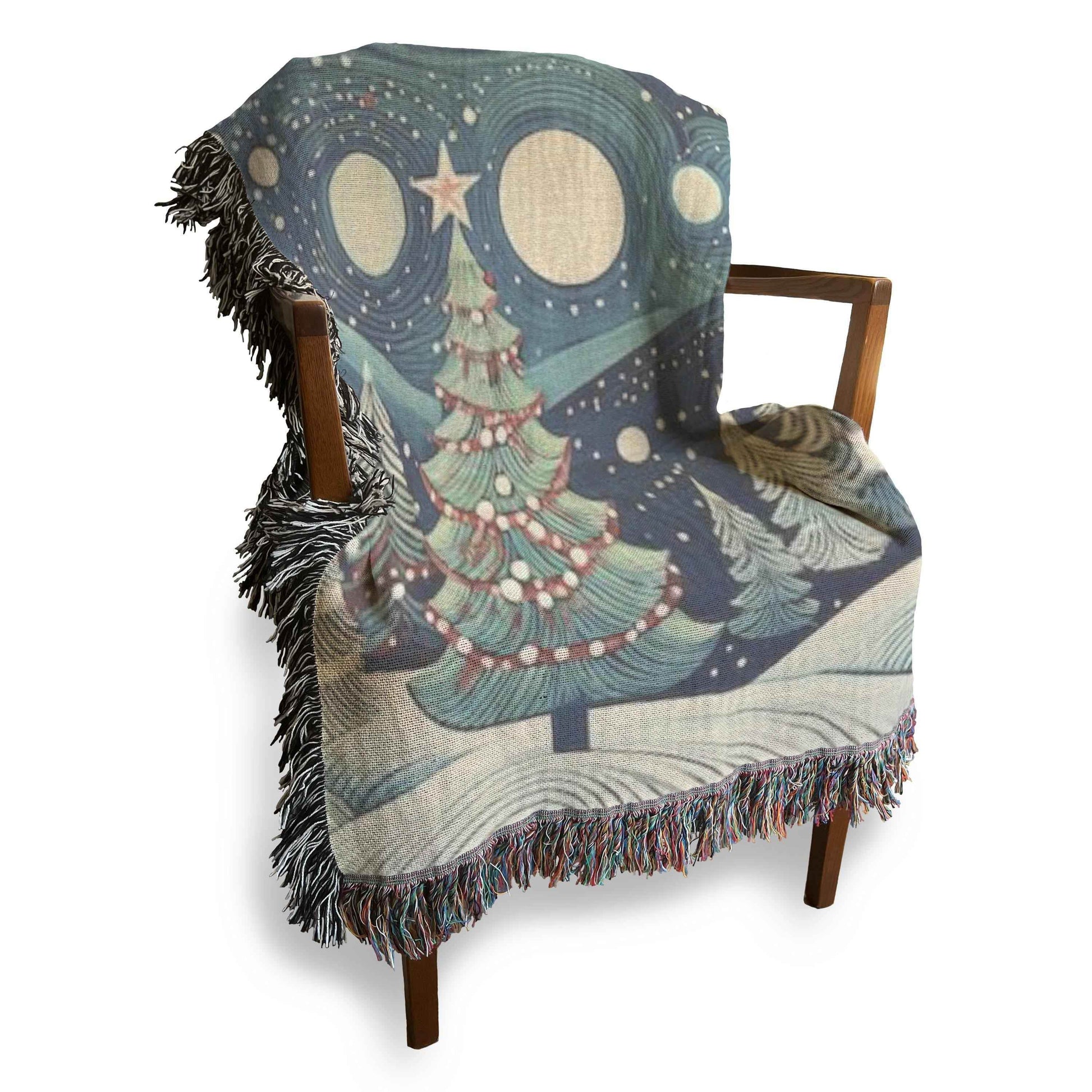 Festive Forest Wall Hanging – Christmas Tree Art Woven Cotton Throw Blanket - timelessbohochic.com