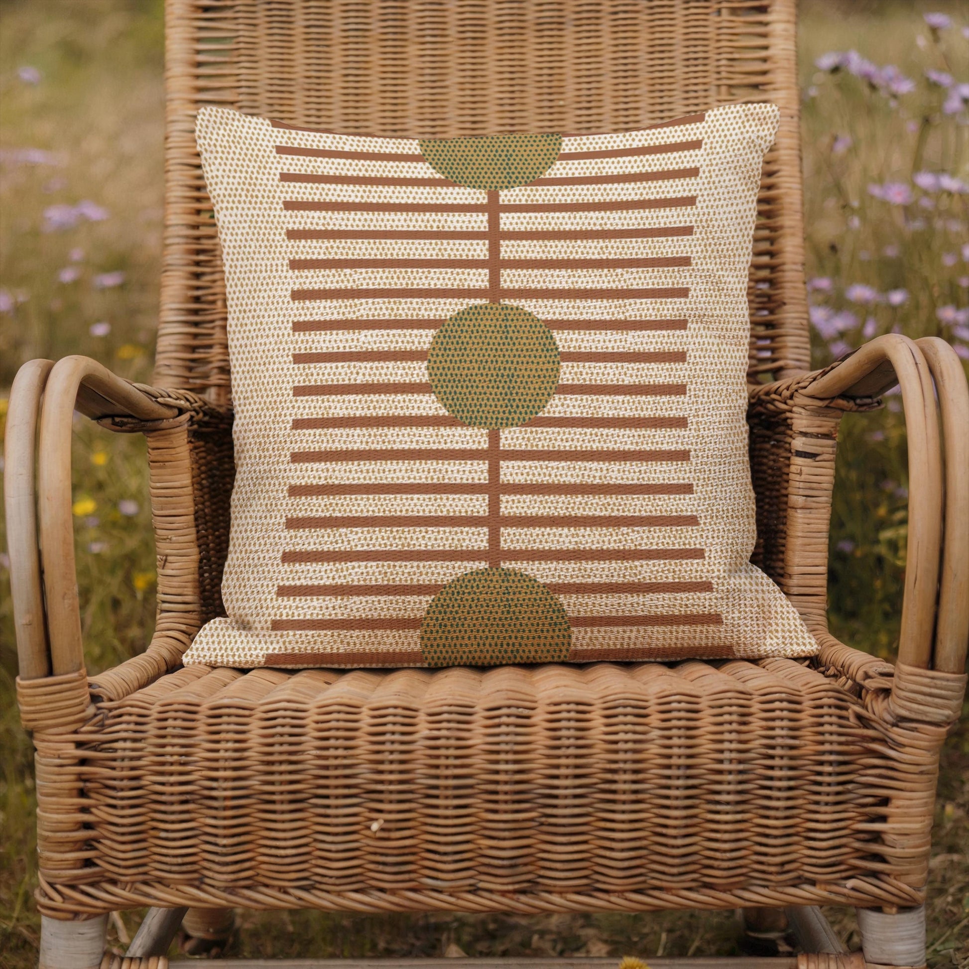 Woven Accent Pillow – Striped Throw Pillow Rust Green Cushion for Cozy Couch