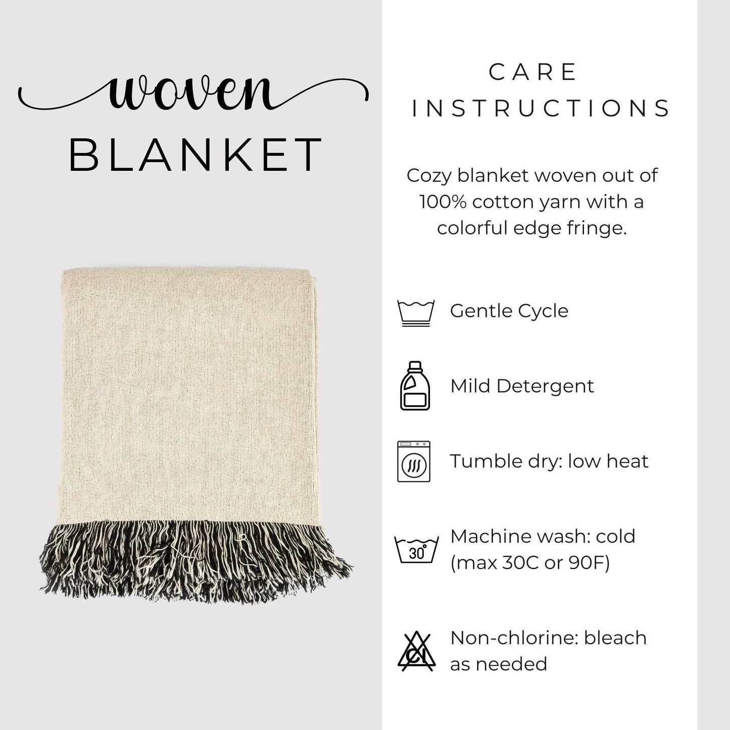 Scandinavian Inspired woven blanket with rug-style pattern styled for layered home decor