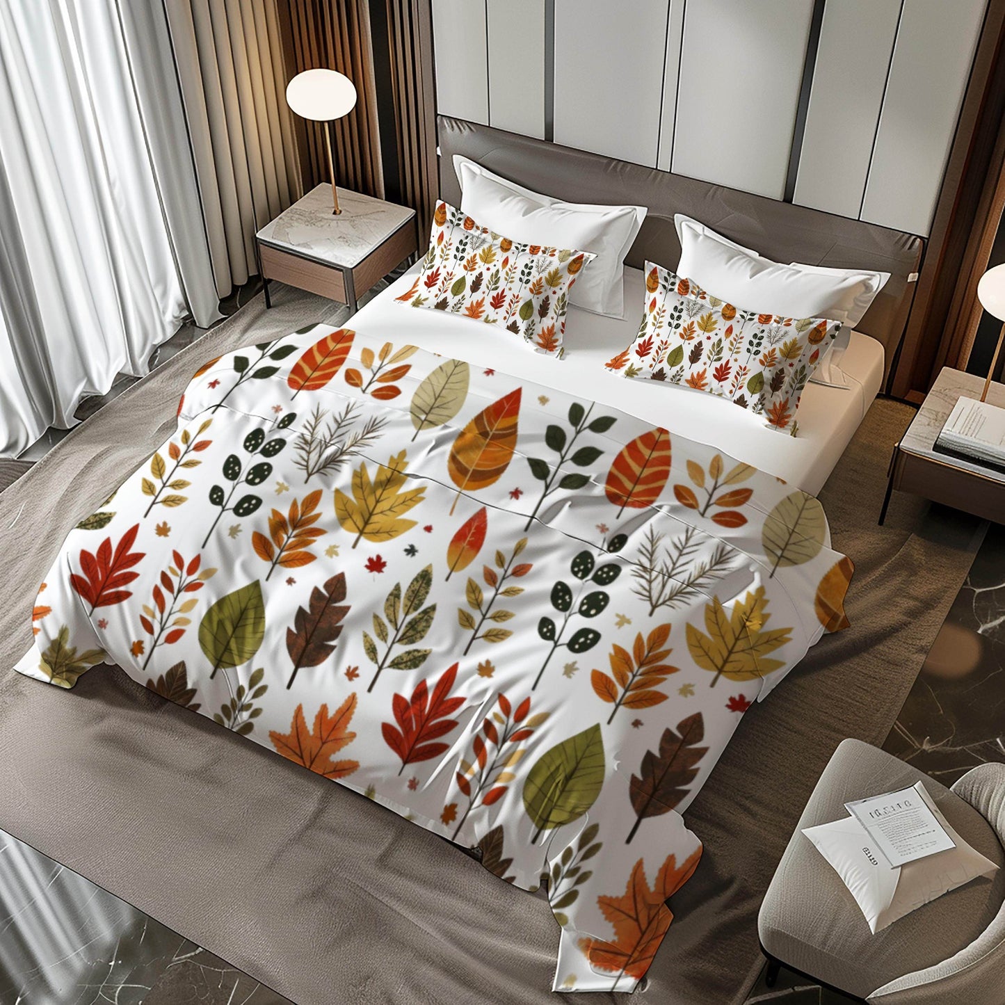 Fall Decor Bedding Set – Harvest Duvet Cover & Leaf Pattern Bedspread, Soft Breathable 3 Piece Set - timelessbohochic.com