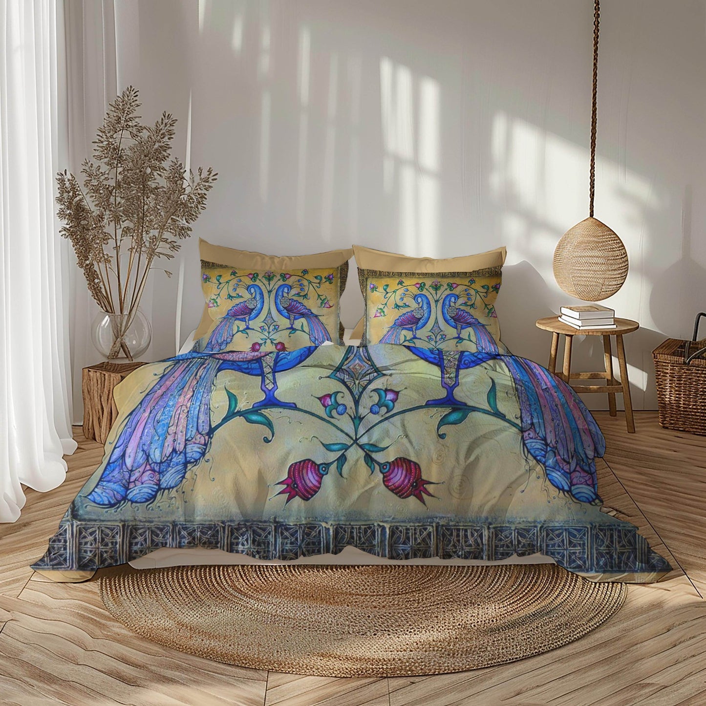 Armenian Birds Duvet Cover - Haykakan Pattern Bedding Set With Decorative Pillowcases - timelessbohochic.com
