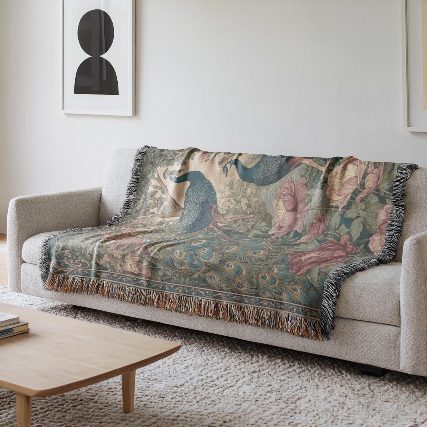 Modern Geometric woven blanket with geometric pattern styled for layered home decor