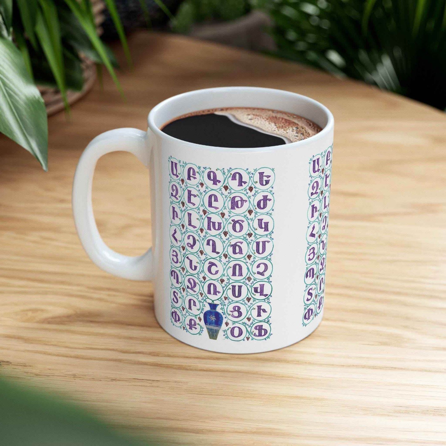 Armenian Alphabet Mug - Handcrafted Ceramic Coffee Mug | Dishwasher Safe, Glossy Finish - timelessbohochic.com