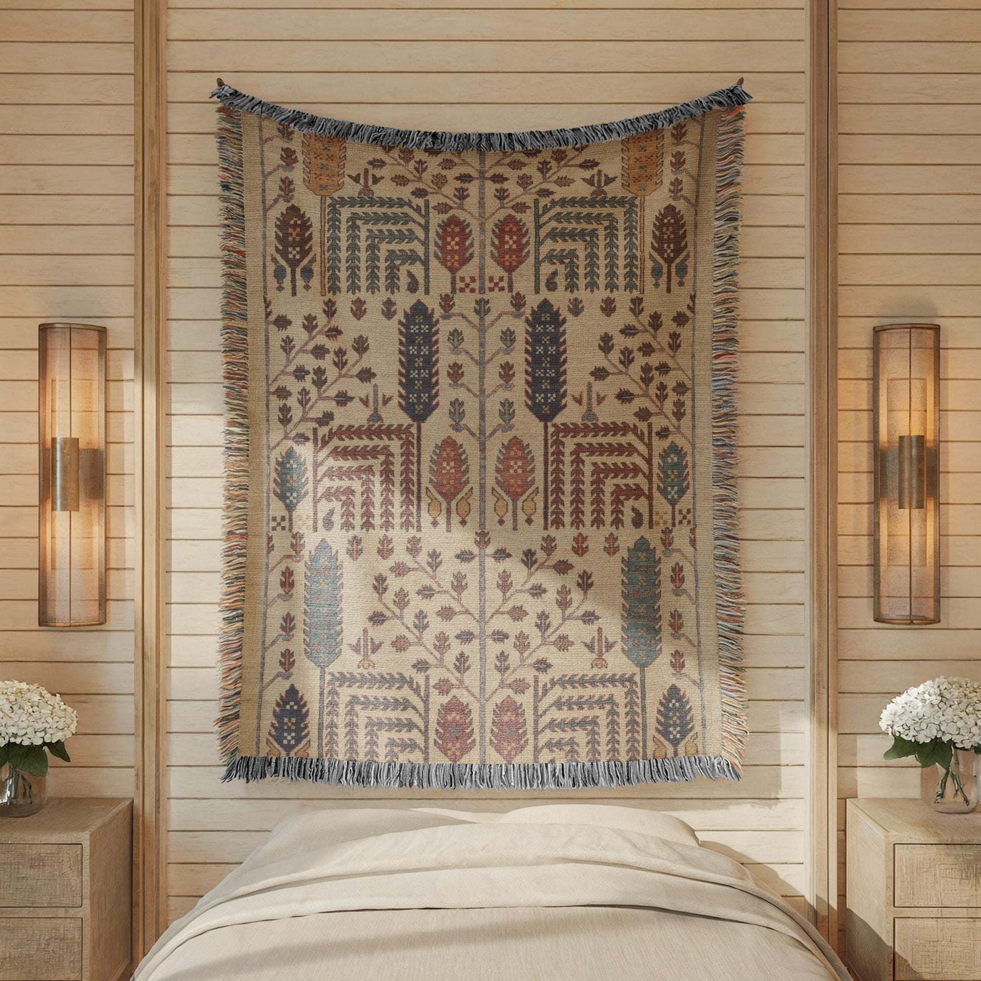Persian Anatolian Wall Art – Woven Wall Hanging With Ear Of Wheat Symbol Decor