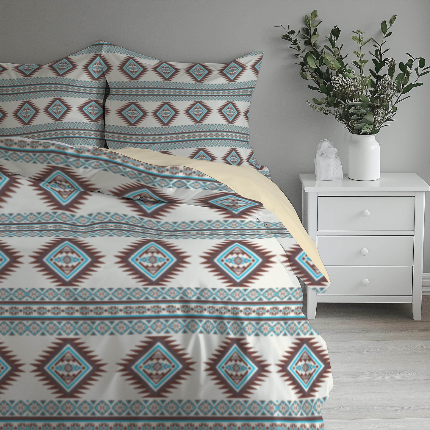 Native American Bedding Set | Soft Breathable Polyester 3 Piece Duvet Cover with Tribal Pattern - timelessbohochic.com
