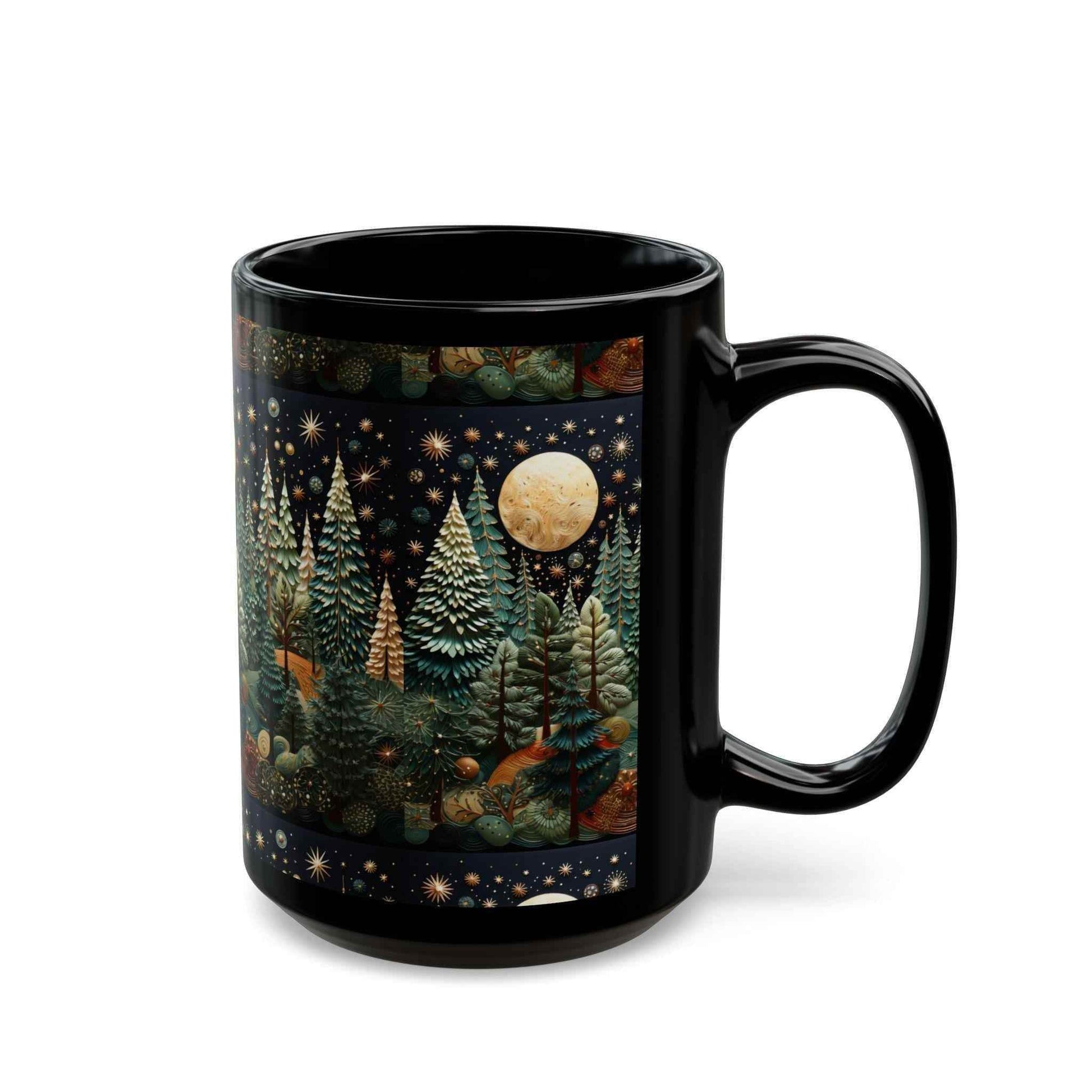Moon and Stars Coffee Mug - Hand Painted Ceramic Boho Black Latte Cup - timelessbohochic.com