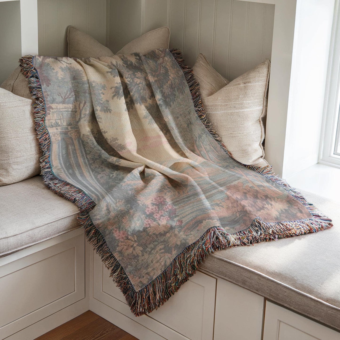 Modern Geometric woven blanket with geometric pattern styled for layered home decor