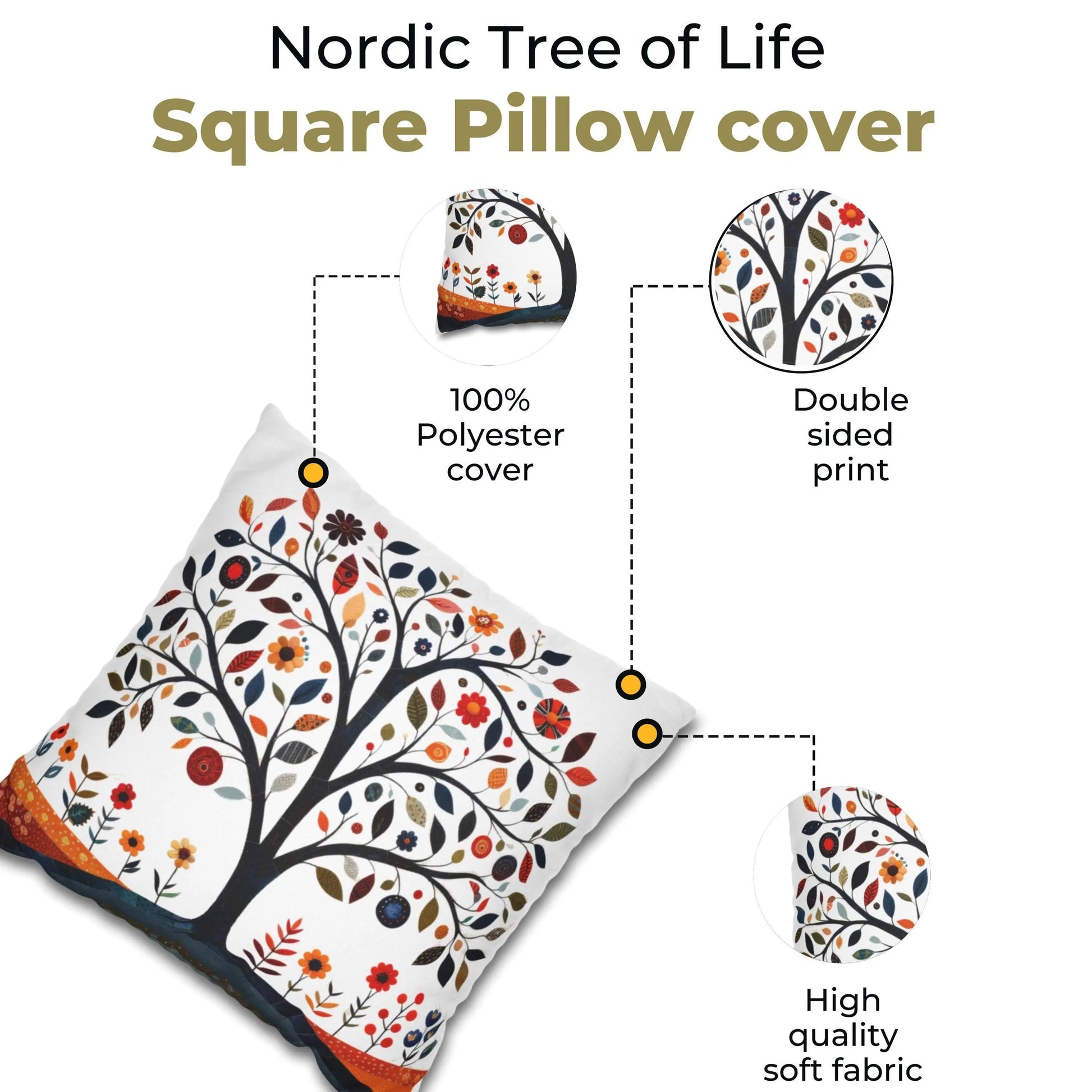 Scandi Tree Pillowcase – Nordic Cushion Cover With Concealed Zipper | Cozy Forestcore Sham
