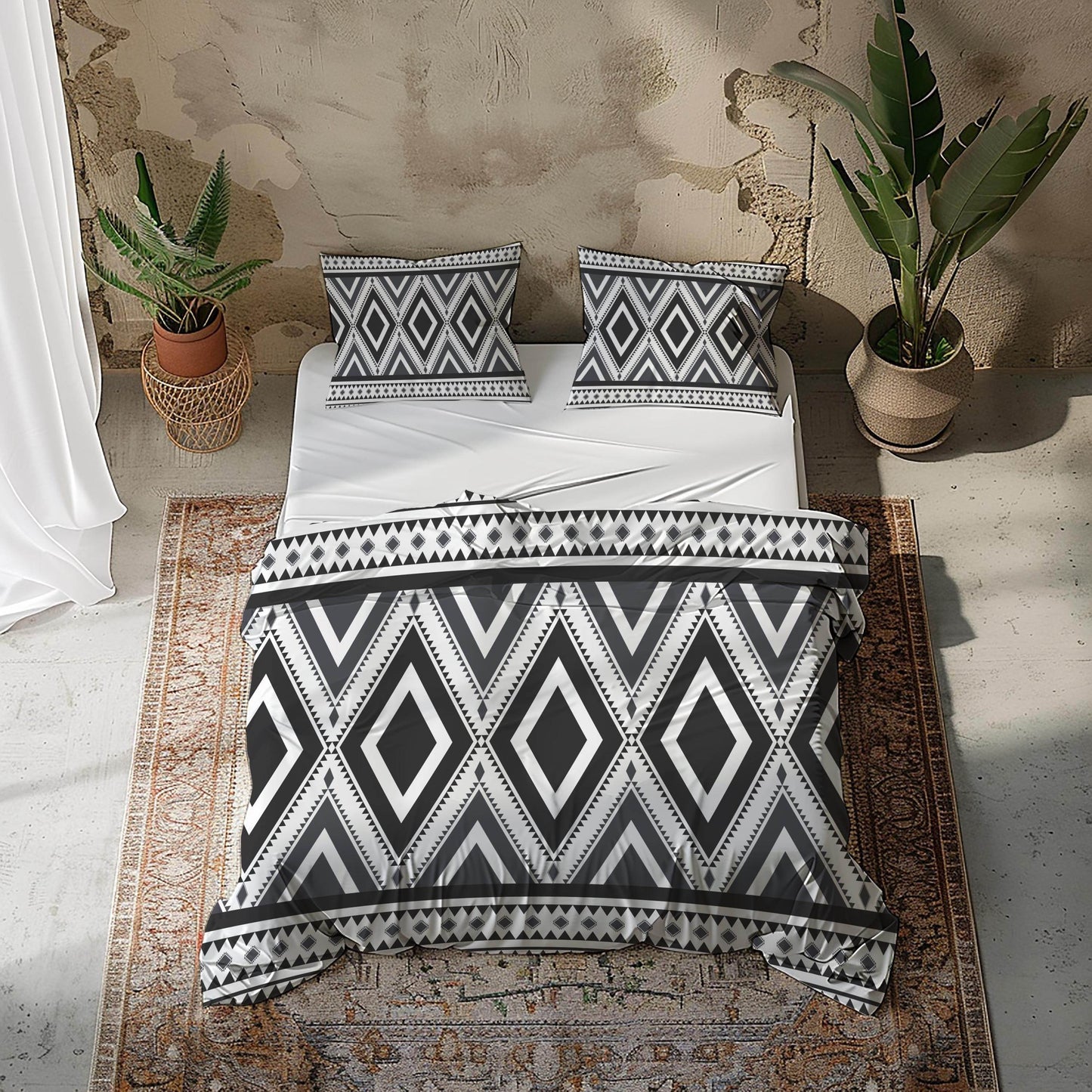 Geometric Ikat Bedding Set - 3 Piece Duvet Cover And Pillowcases | Soft Breathable Fabric For Modern Bedroom Decor - timelessbohochic.com