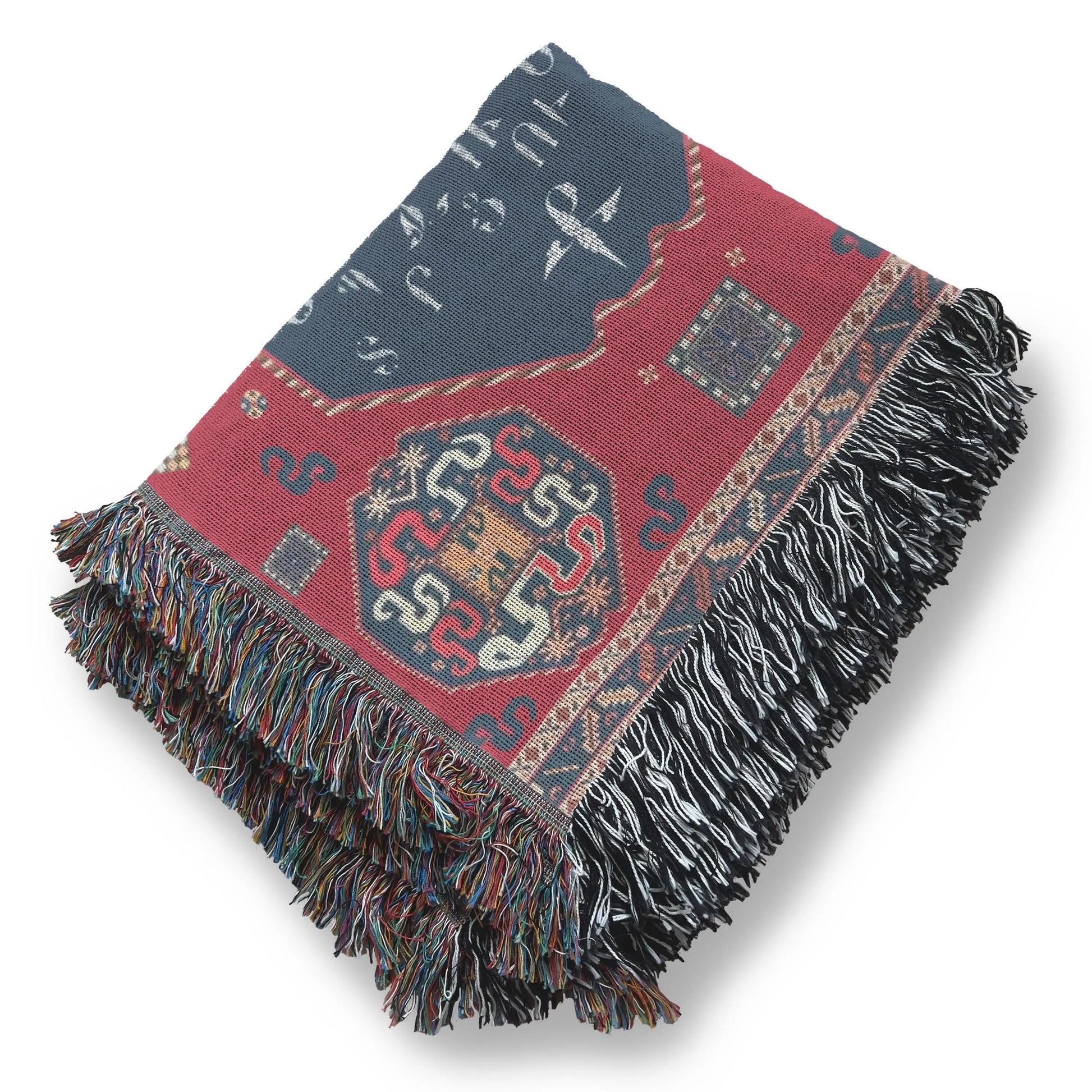 Armenian Alphabet Blanket - Woven Throw Blanket with Fringed Edges, Soft Cotton