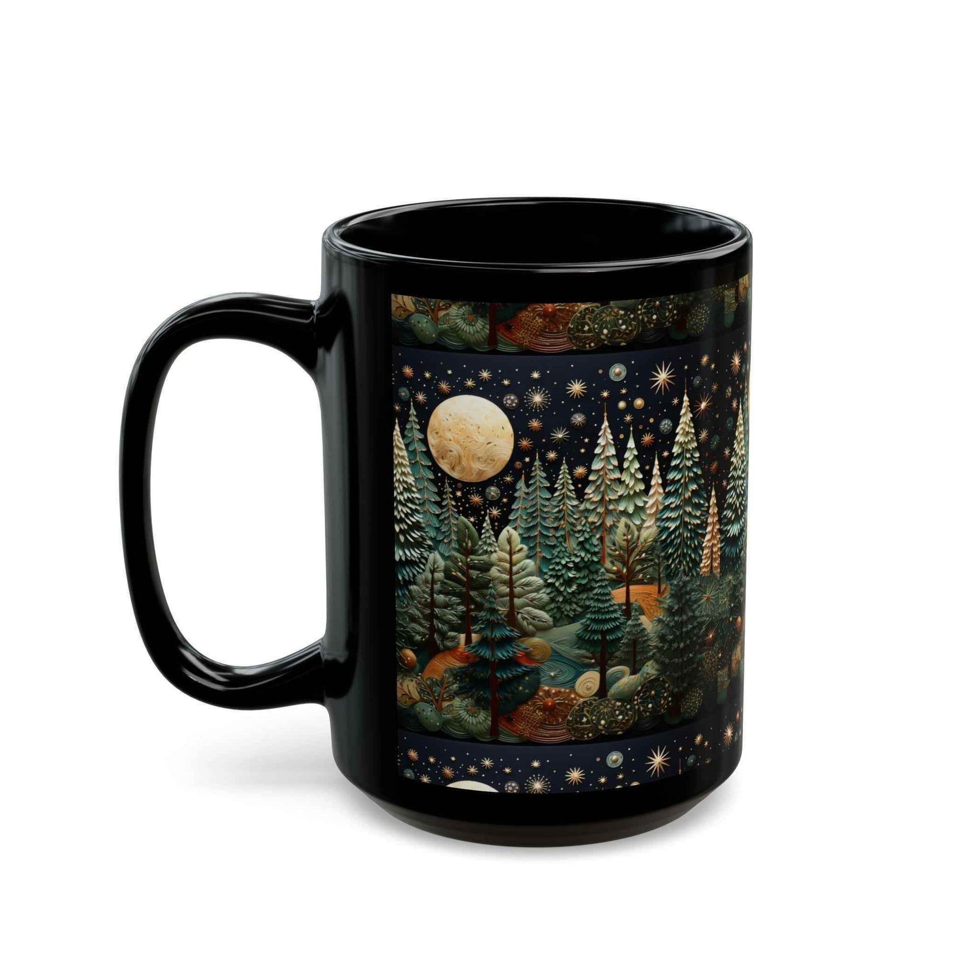 Moon and Stars Coffee Mug - Hand Painted Ceramic Boho Black Latte Cup - timelessbohochic.com