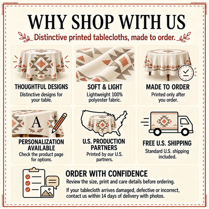 Why shop with us card: made to order, personalization, U.S. production partners, free U.S. shipping