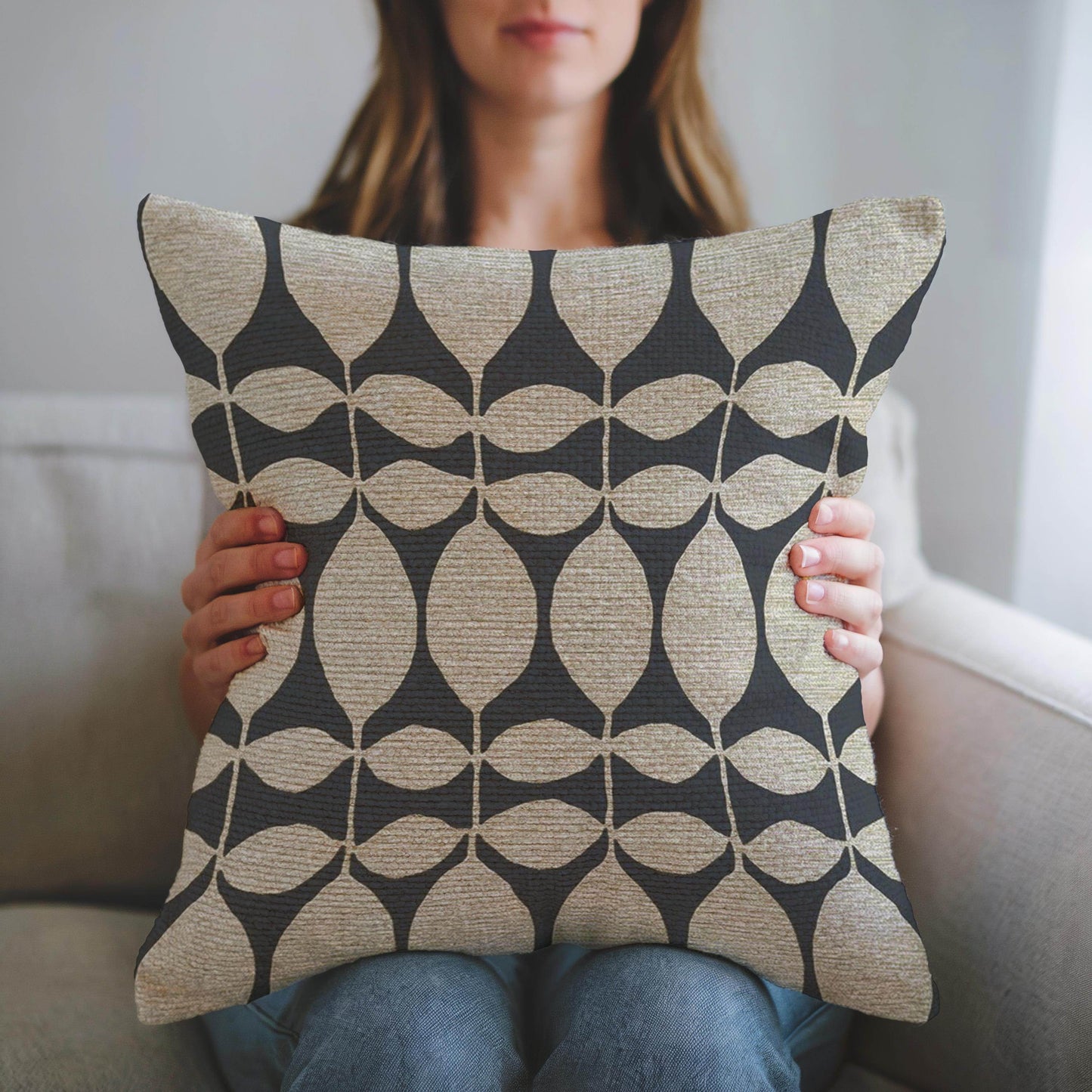 Modern Throw Pillow - Floral Pattern Cushion With Geometric Leaf Design - timelessbohochic.com